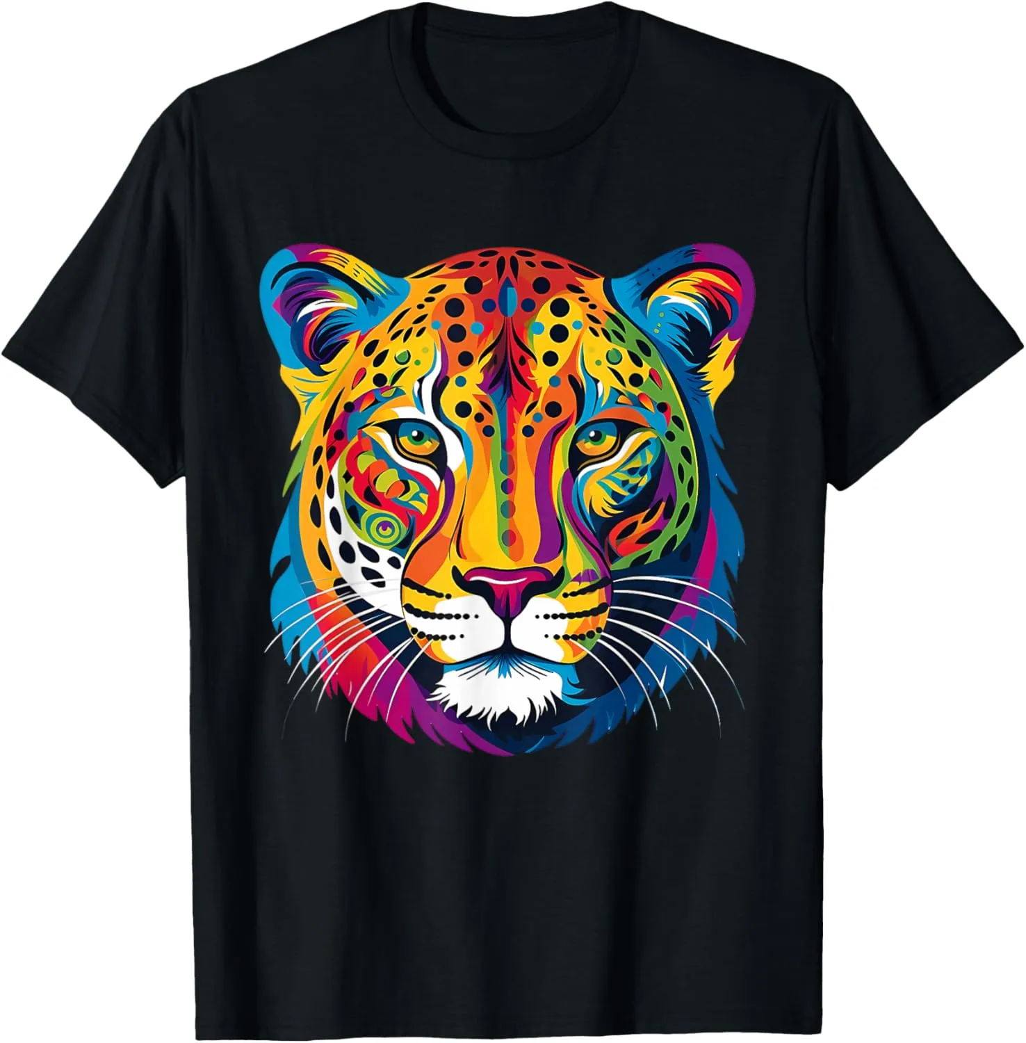 Colorful Cheetah Face Animal Print Big Cat Wildlife Graphic T-Shirt