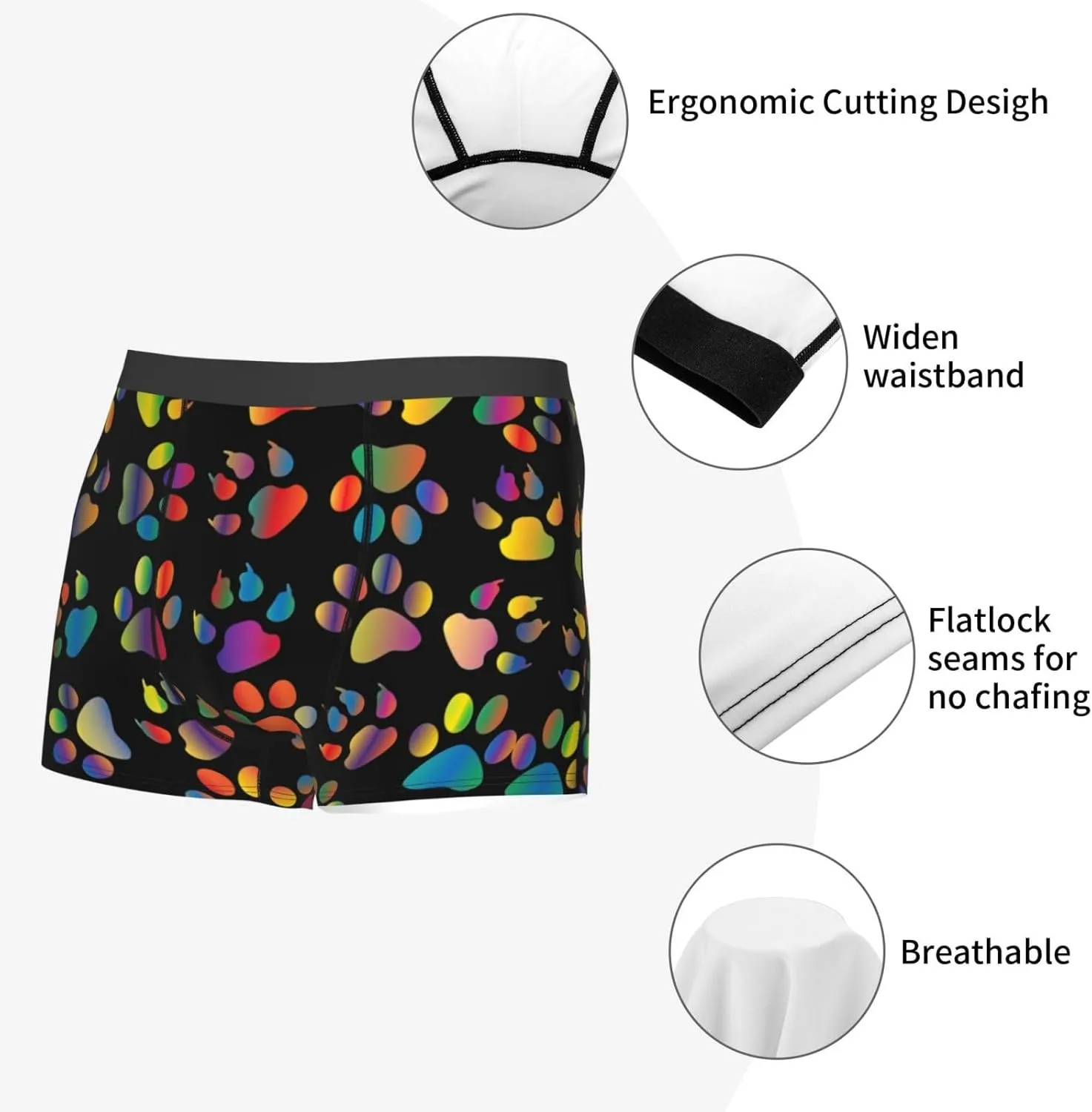 colorful dog paw Boxer Briefs, Moisture Wicking & Breathable,Underwear for Men