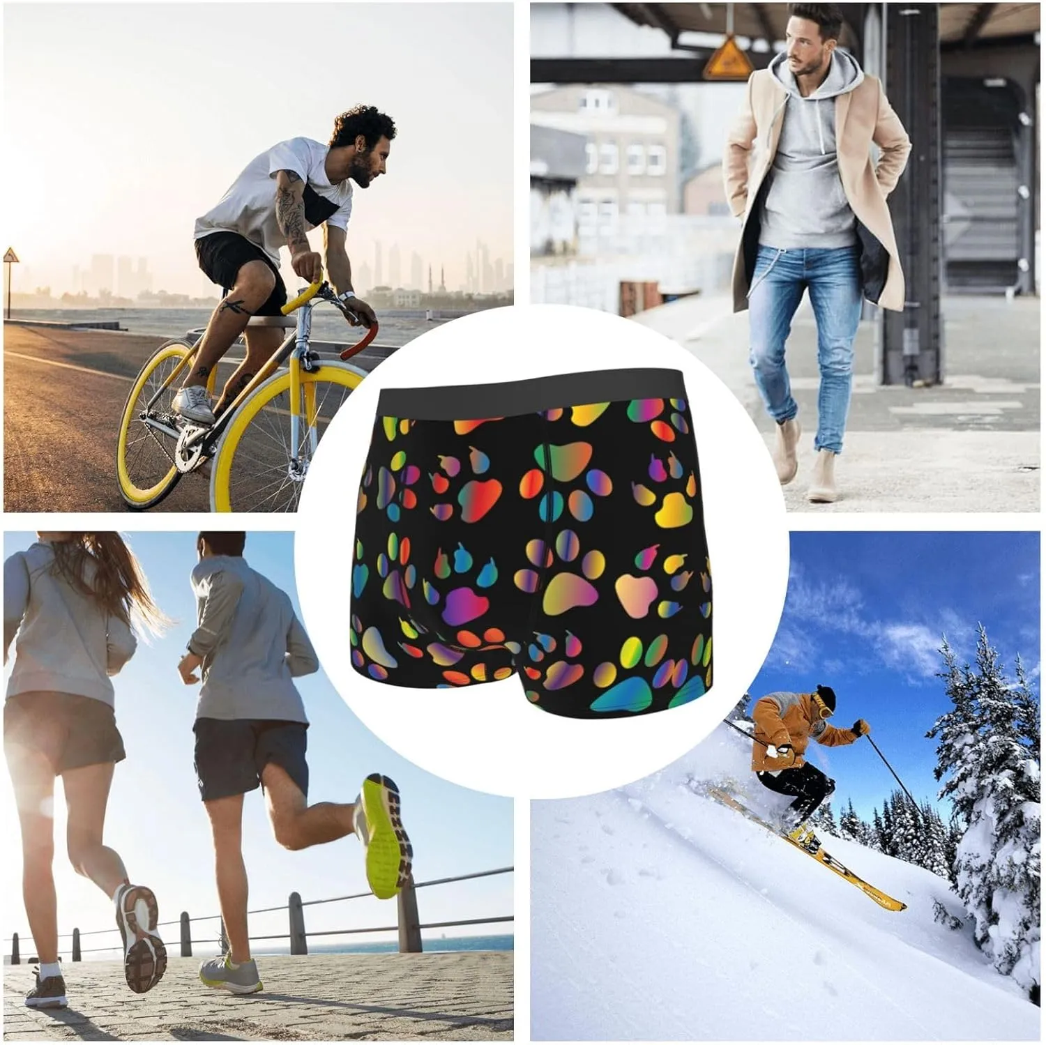 colorful dog paw Boxer Briefs, Moisture Wicking & Breathable,Underwear for Men