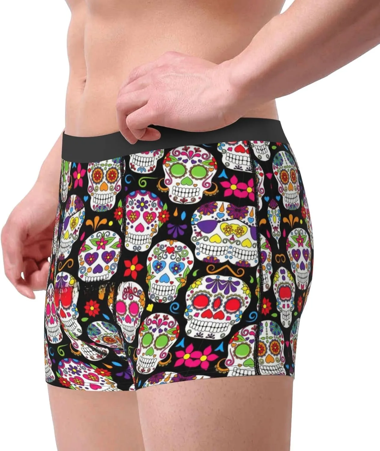 Colorful Flower Skulls Boxer Briefs, Moisture Wicking & Breathable,Underwear for Men