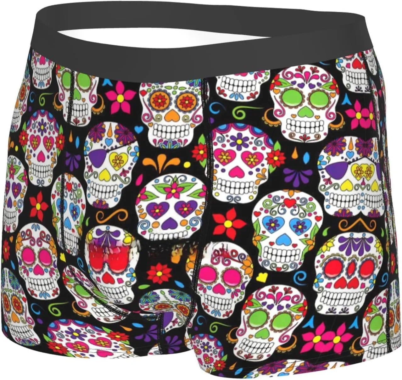 Colorful Flower Skulls Boxer Briefs, Moisture Wicking & Breathable,Underwear for Men