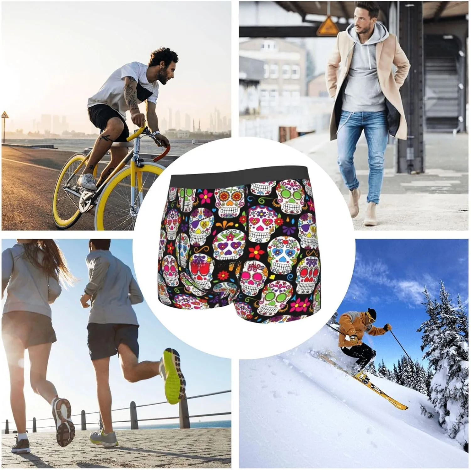 Colorful Flower Skulls Boxer Briefs, Moisture Wicking & Breathable,Underwear for Men