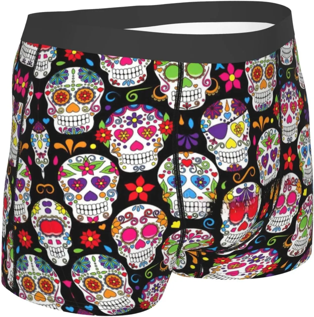 Colorful Flower Skulls Boxer Briefs, Moisture Wicking & Breathable,Underwear for Men