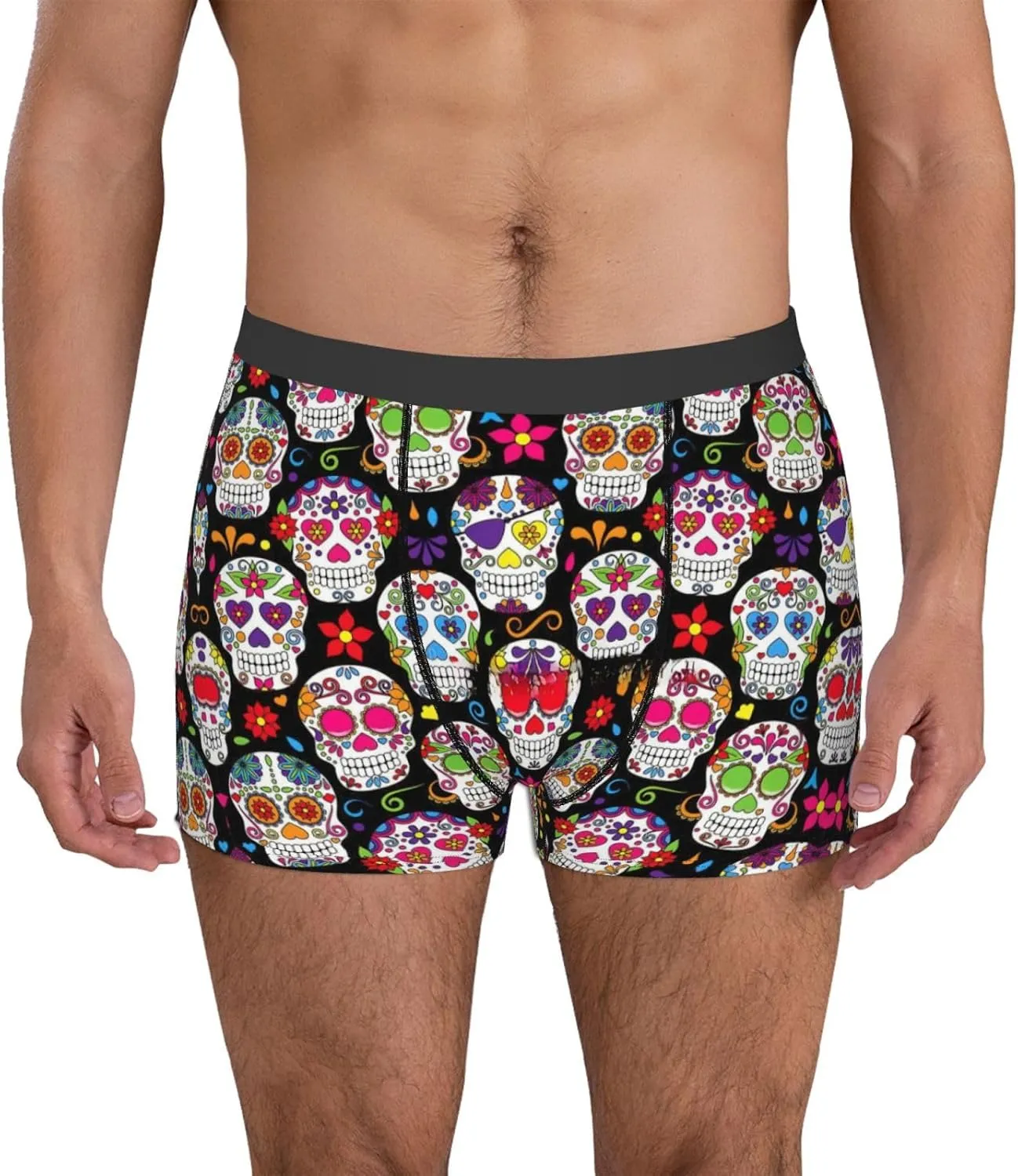 Colorful Flower Skulls Boxer Briefs, Moisture Wicking & Breathable,Underwear for Men