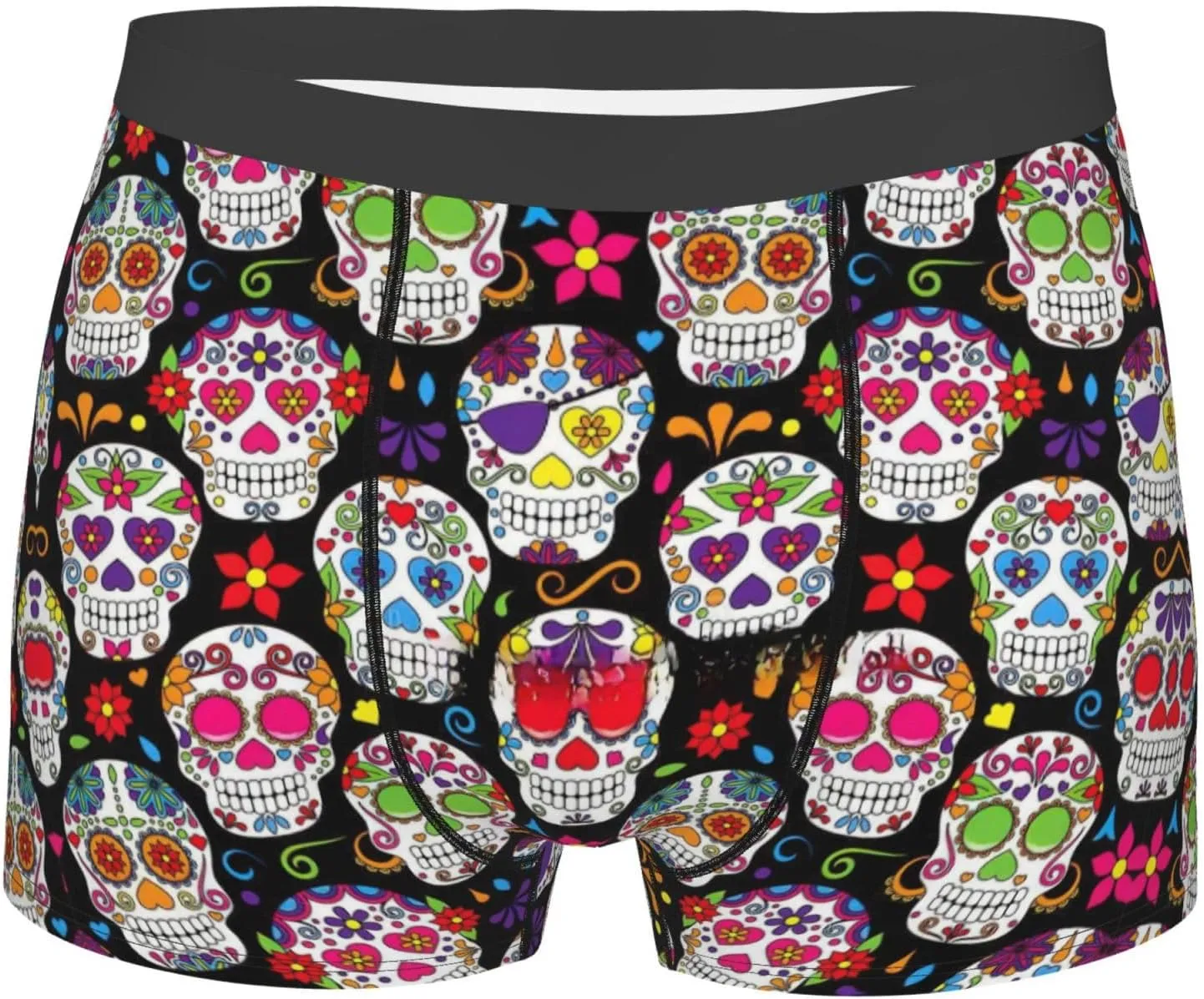 Colorful Flower Skulls Boxer Briefs, Moisture Wicking & Breathable,Underwear for Men