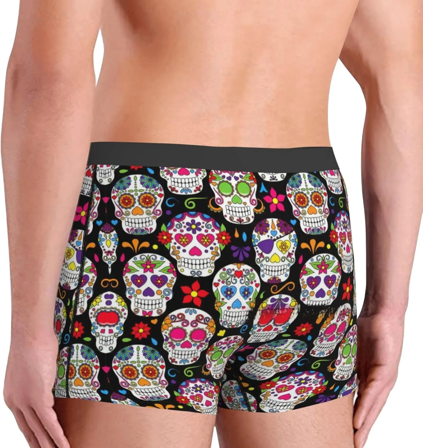 Colorful Flower Skulls Boxer Briefs, Moisture Wicking & Breathable,Underwear for Men