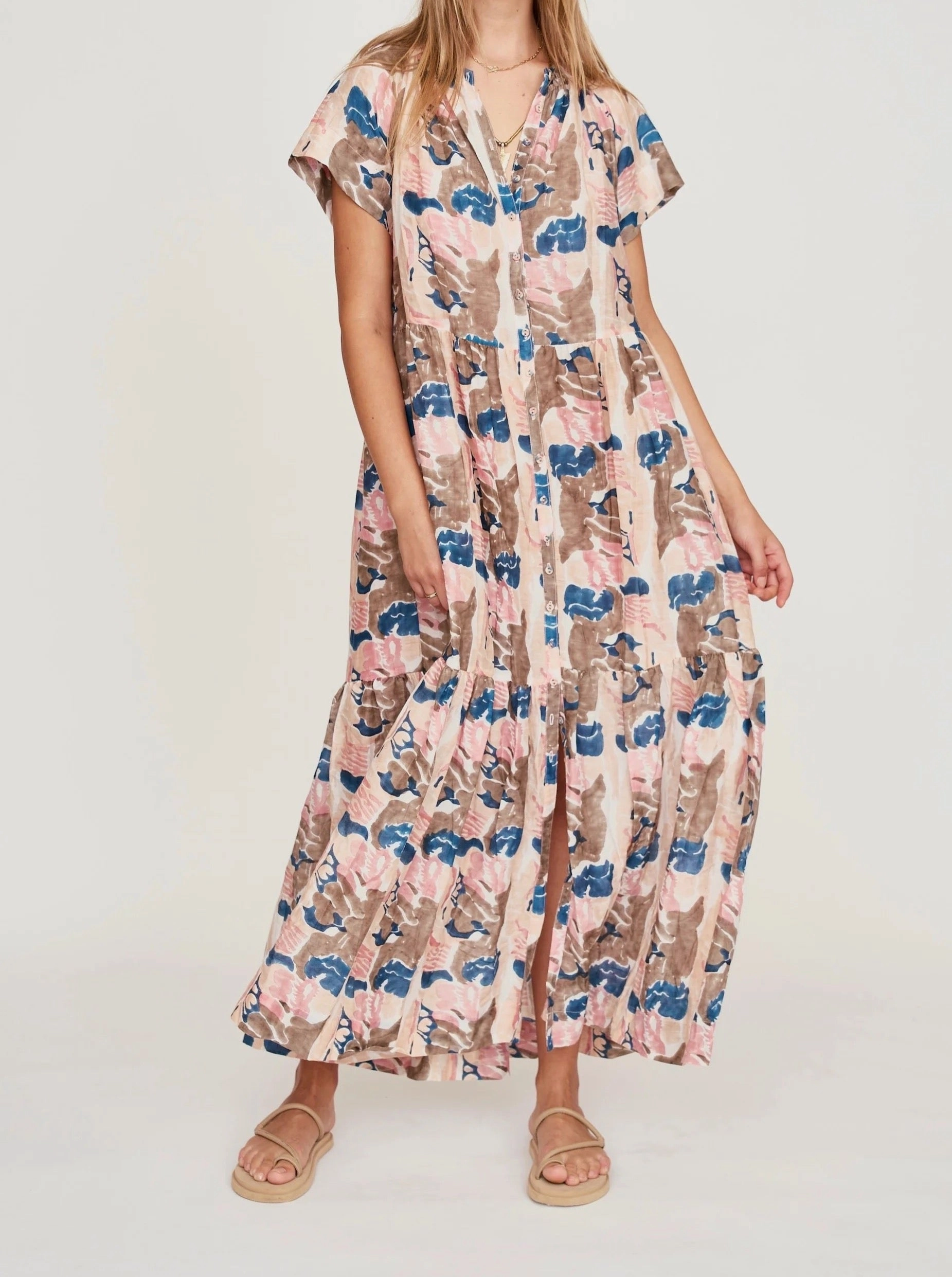 Mirth Vienna Maxi in Reef In Shortcake Linen-Blend Relaxed-fit maxi dress