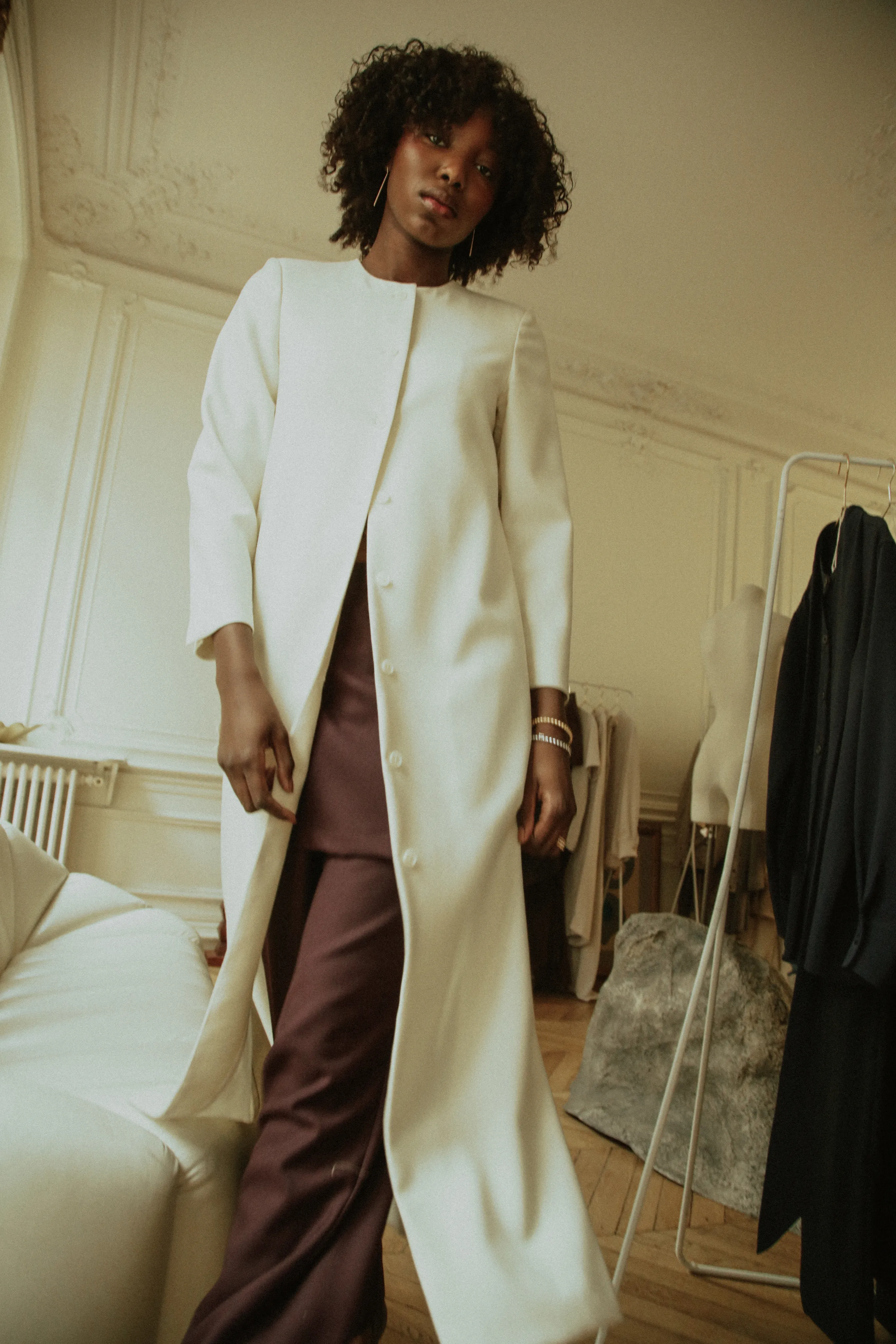 DoubleLayeredShoulders Buttery Soft Feel Combination Trouser - Plum