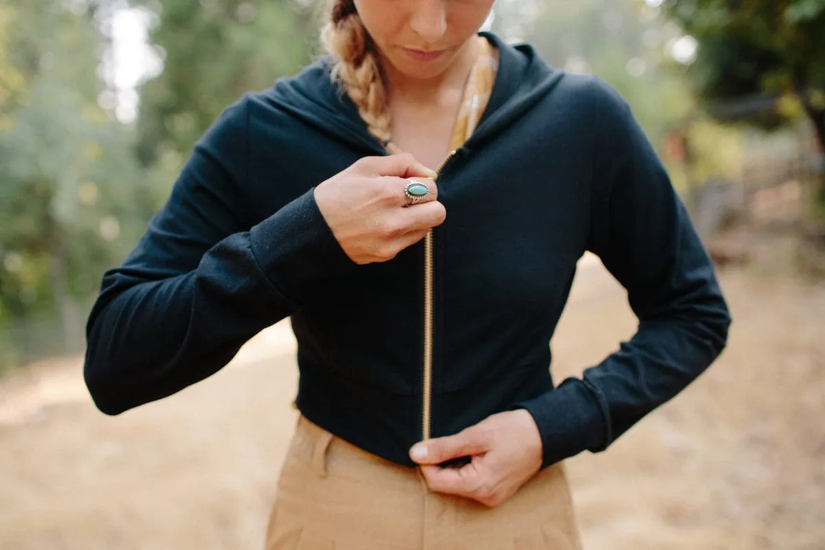 Sporty Cardigan Cropped Hoodie In Black