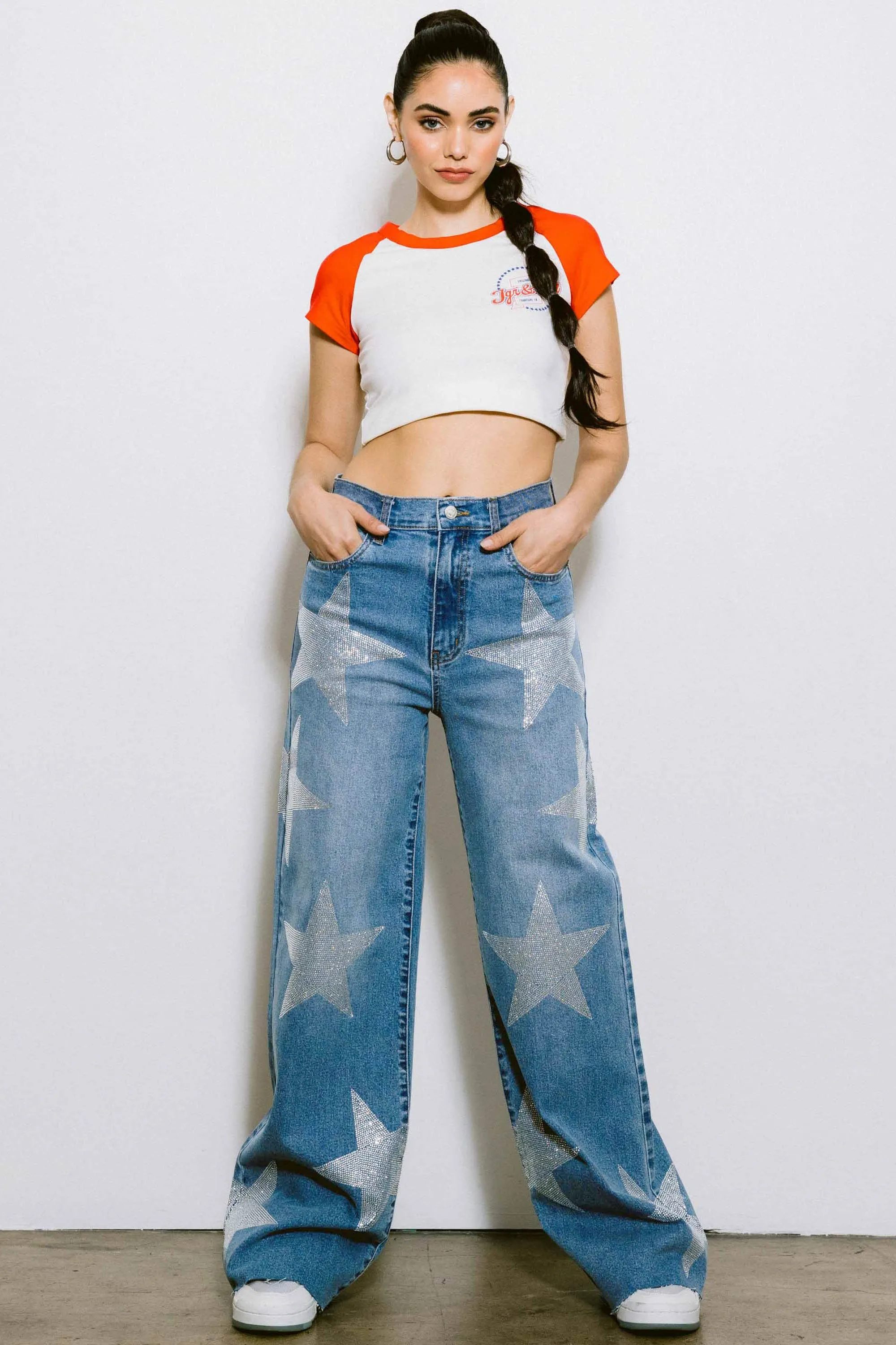 Stardust Wide Leg Pants- Denim Stain Release Finish sporty wear