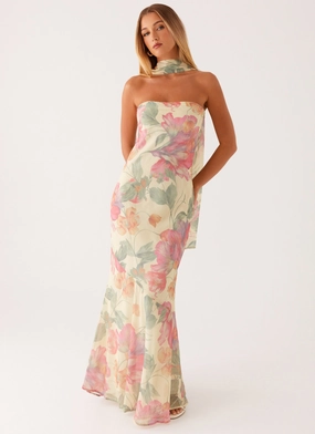 Under The Pagoda Maxi Dress - Yellow Peony Subtle Glam