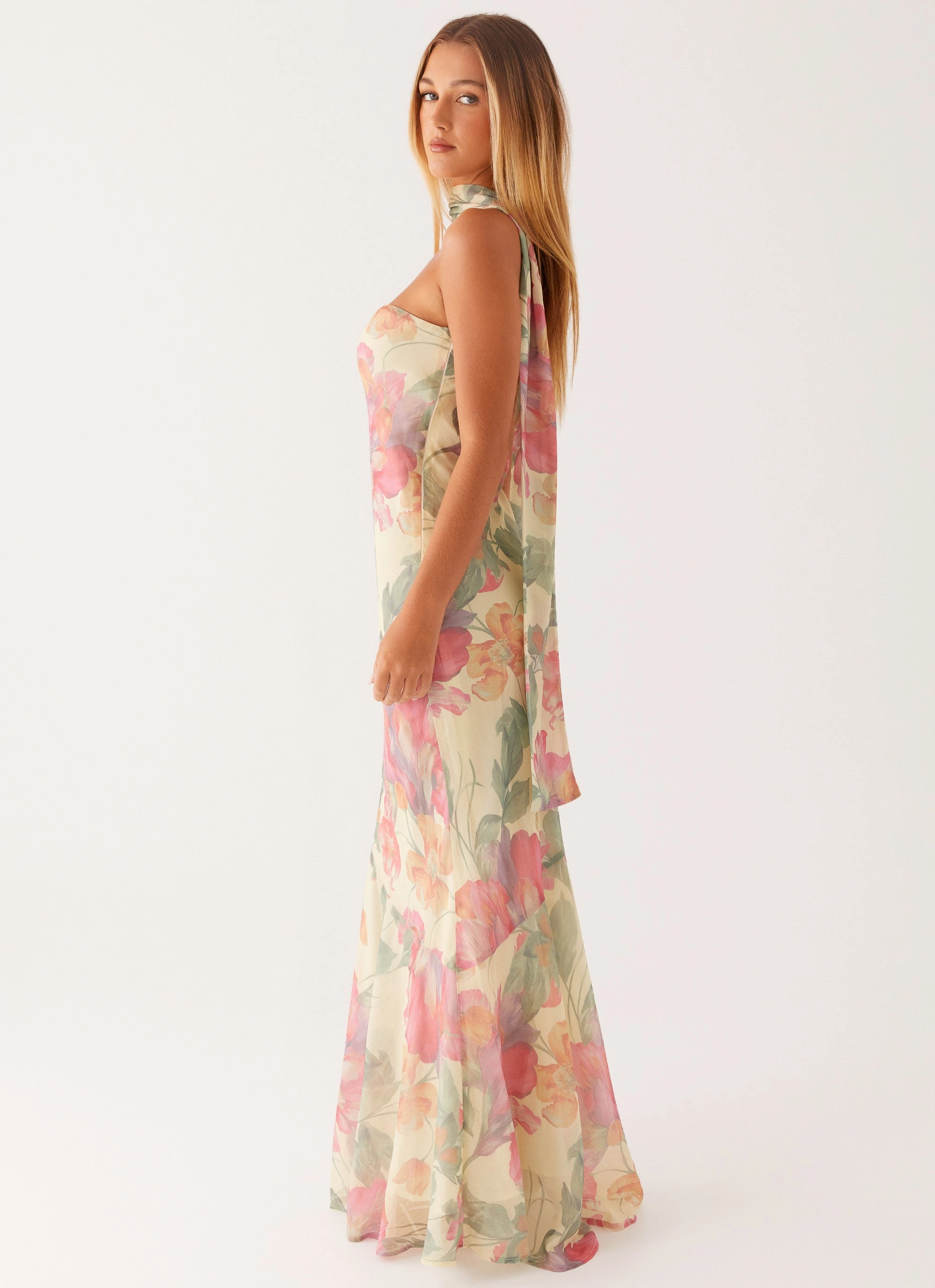 Satin Grace Sharp Detail Under The Pagoda Maxi Dress - Yellow Peony