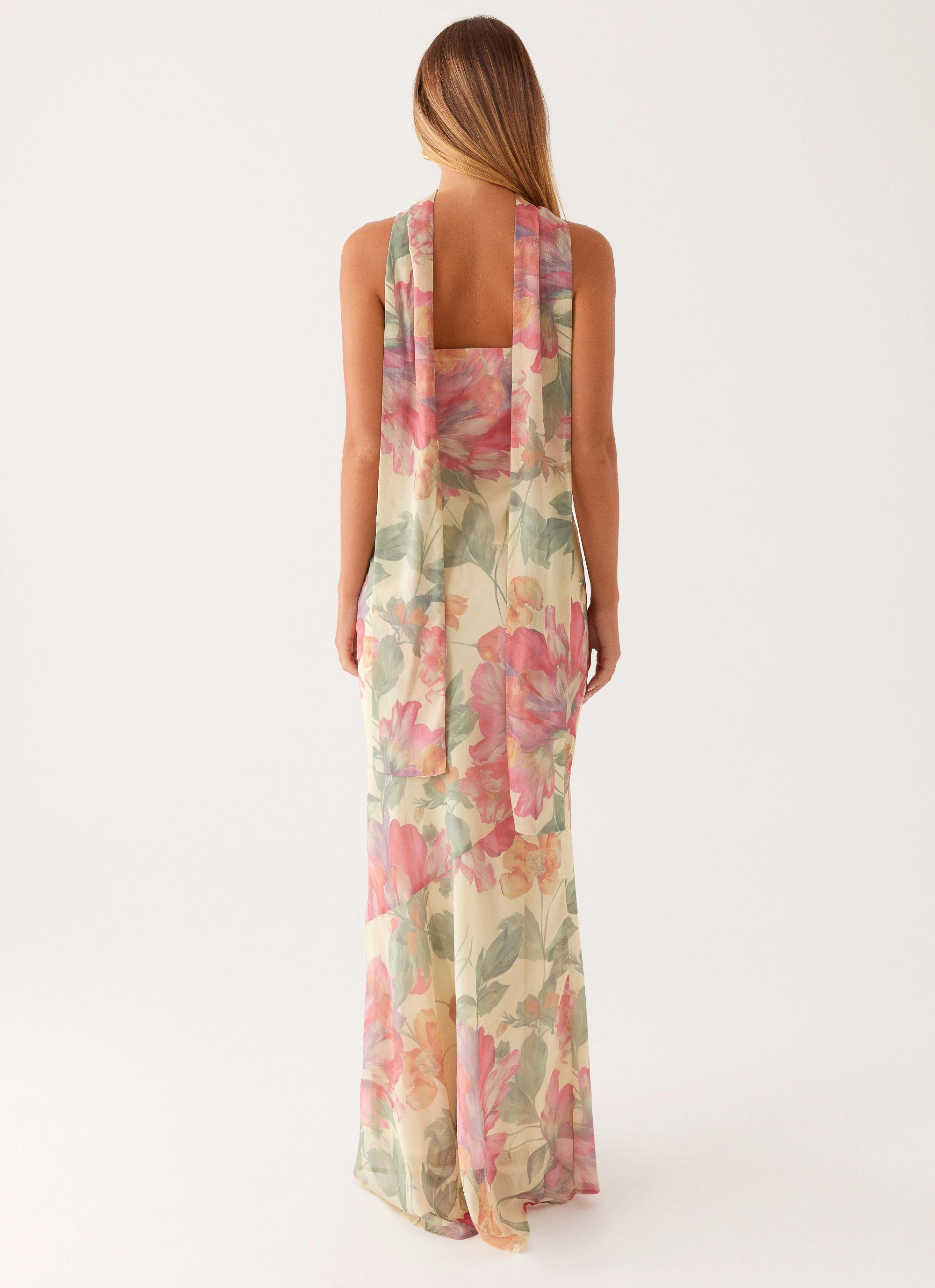 Saturated Hue Feminine Style Under The Pagoda Maxi Dress - Yellow Peony