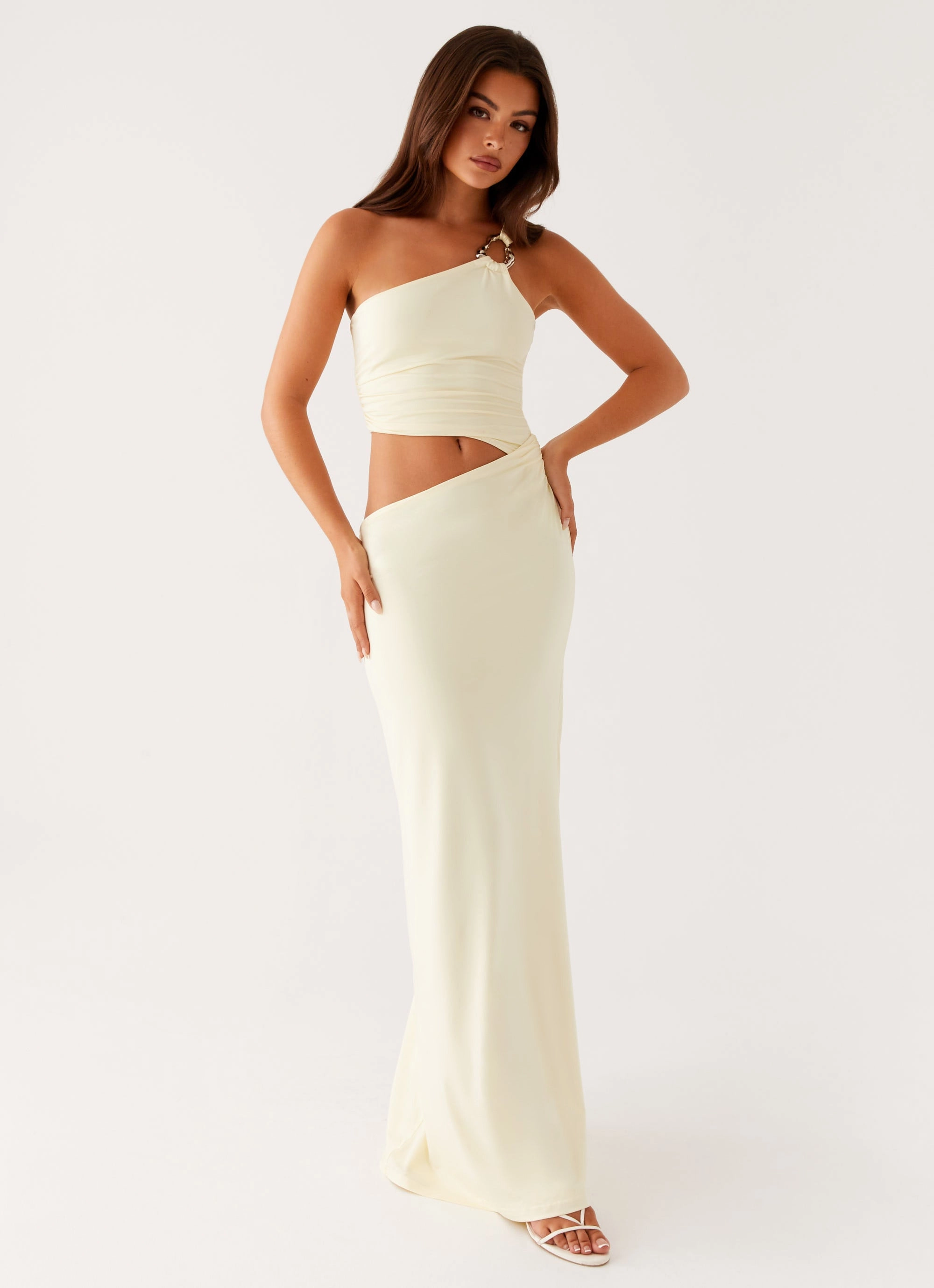 Peta Maxi Dress - Yellow Satin-Finish