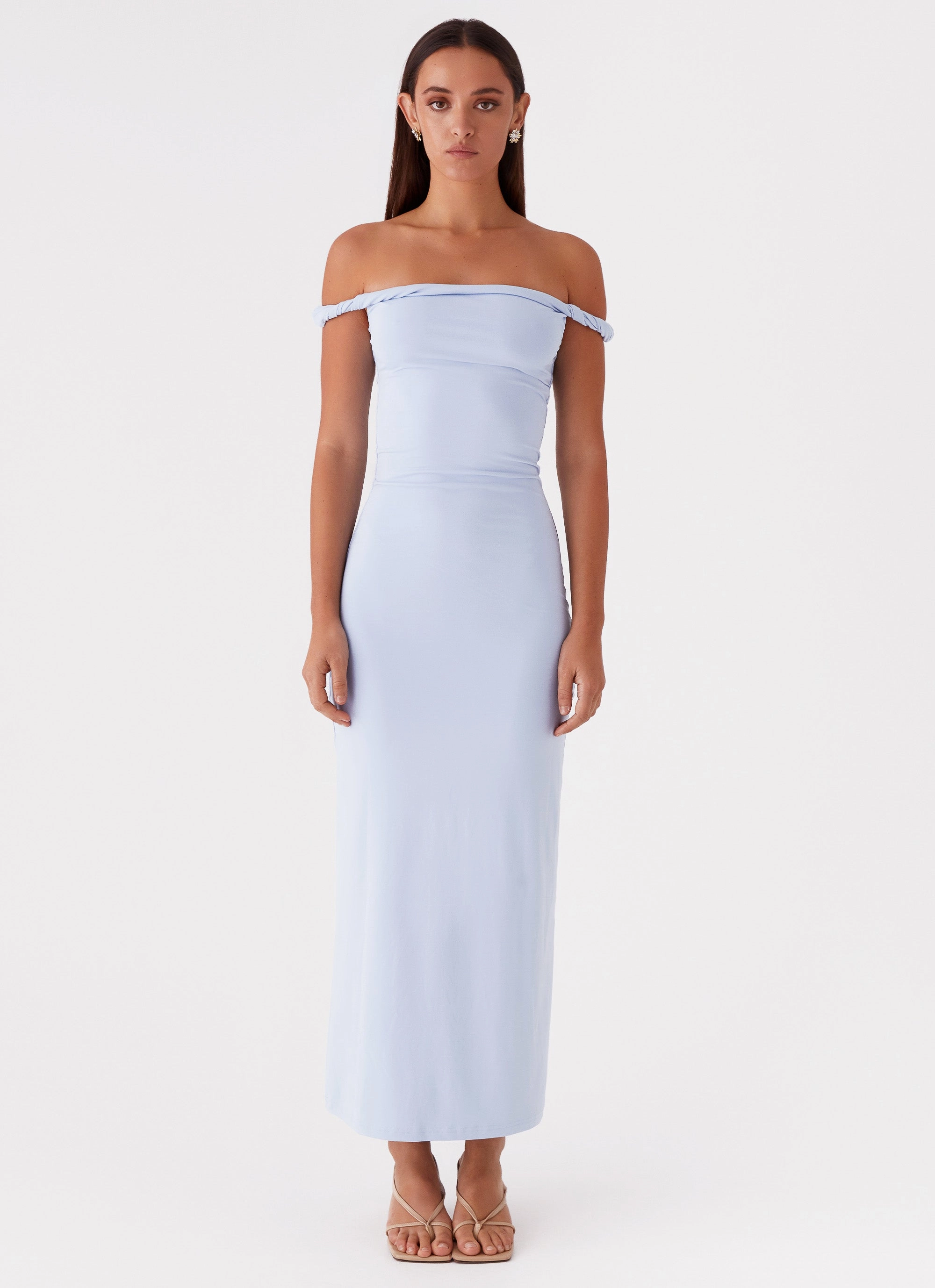 Arabella Twist Shoulder Maxi Dress - Blue Chic Rhythm Skirt Flare