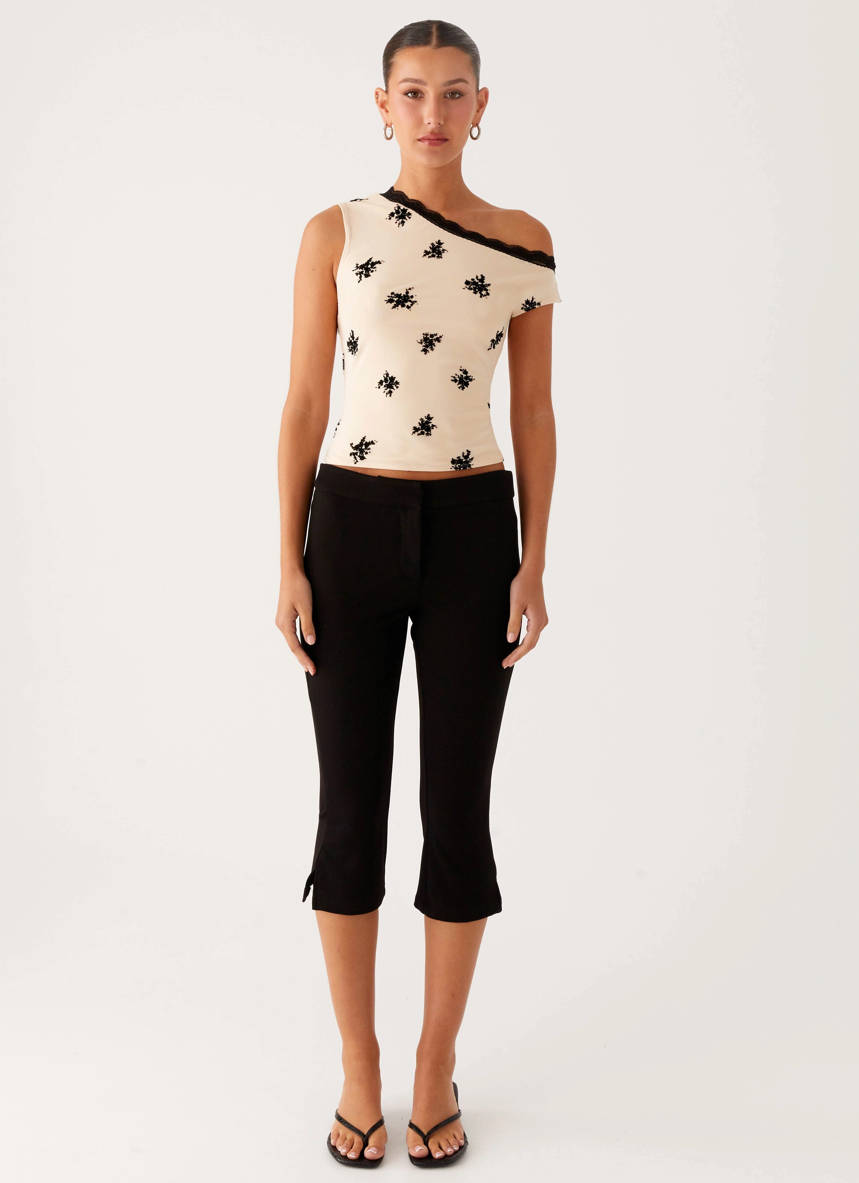 Blind Faith Flock One Shoulder Top - Cream Reflective Trim Breathable mesh panel