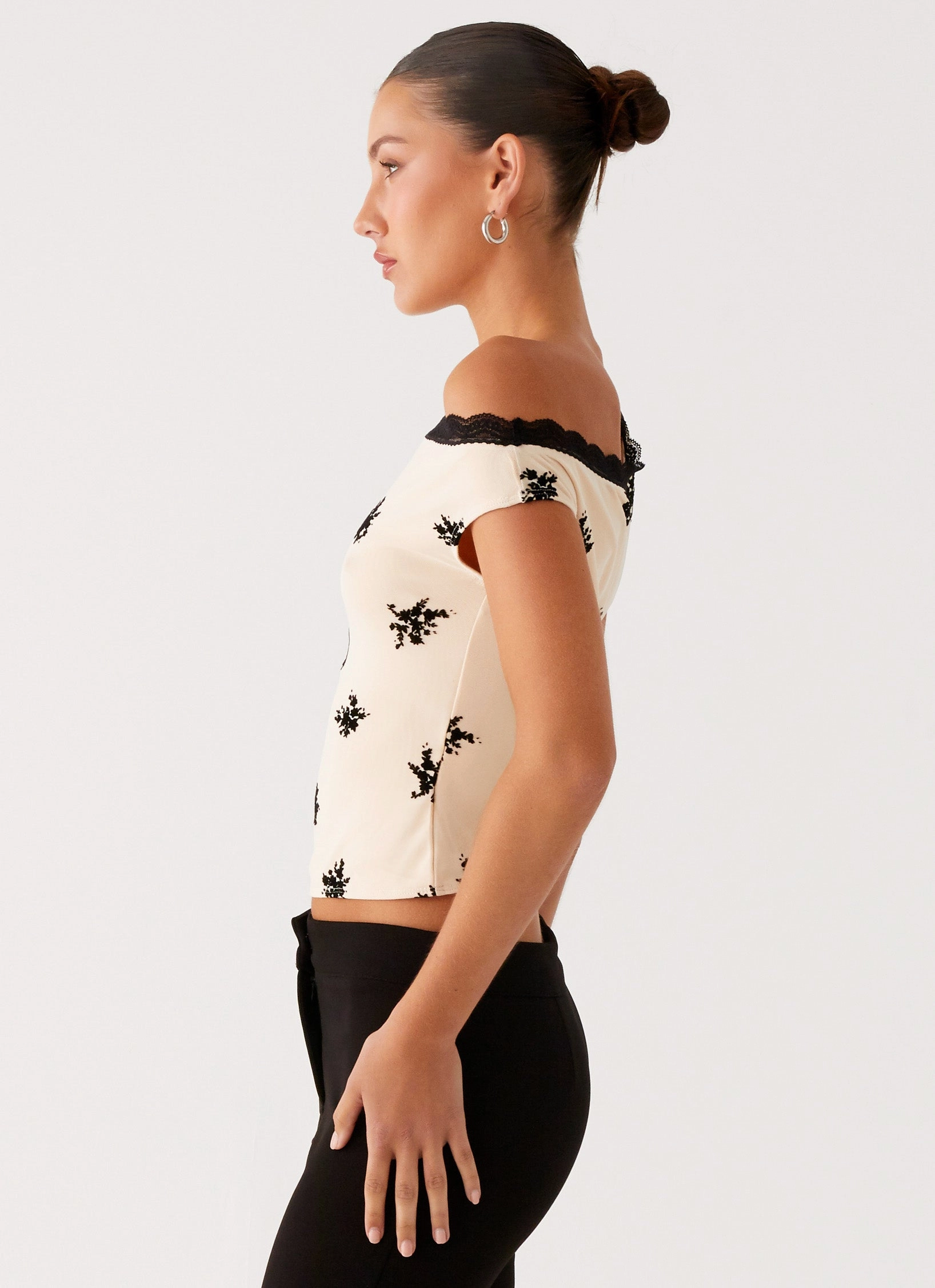 Blind Faith Flock One Shoulder Top - Cream LayeredCuff