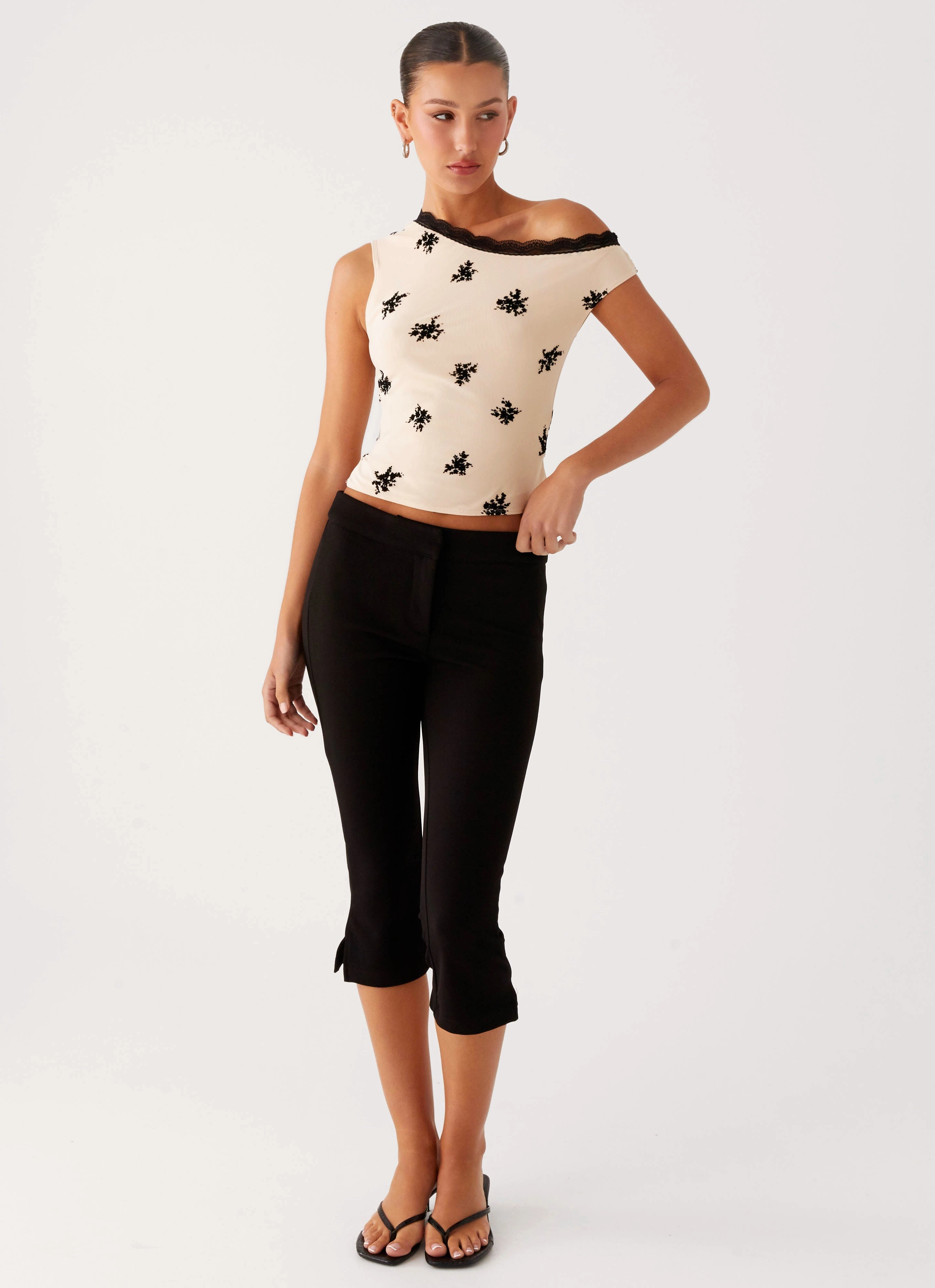 Blind Faith Flock One Shoulder Top - Cream Quick Release Fasteners