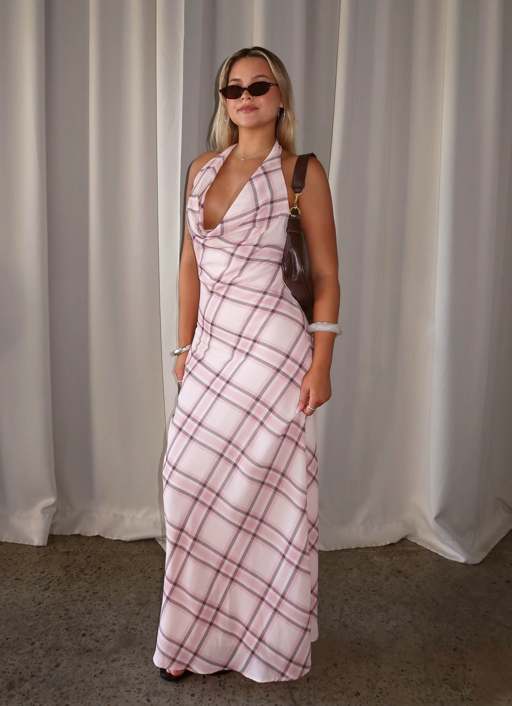 Style Base Muse Maxi Dress - Pink Check