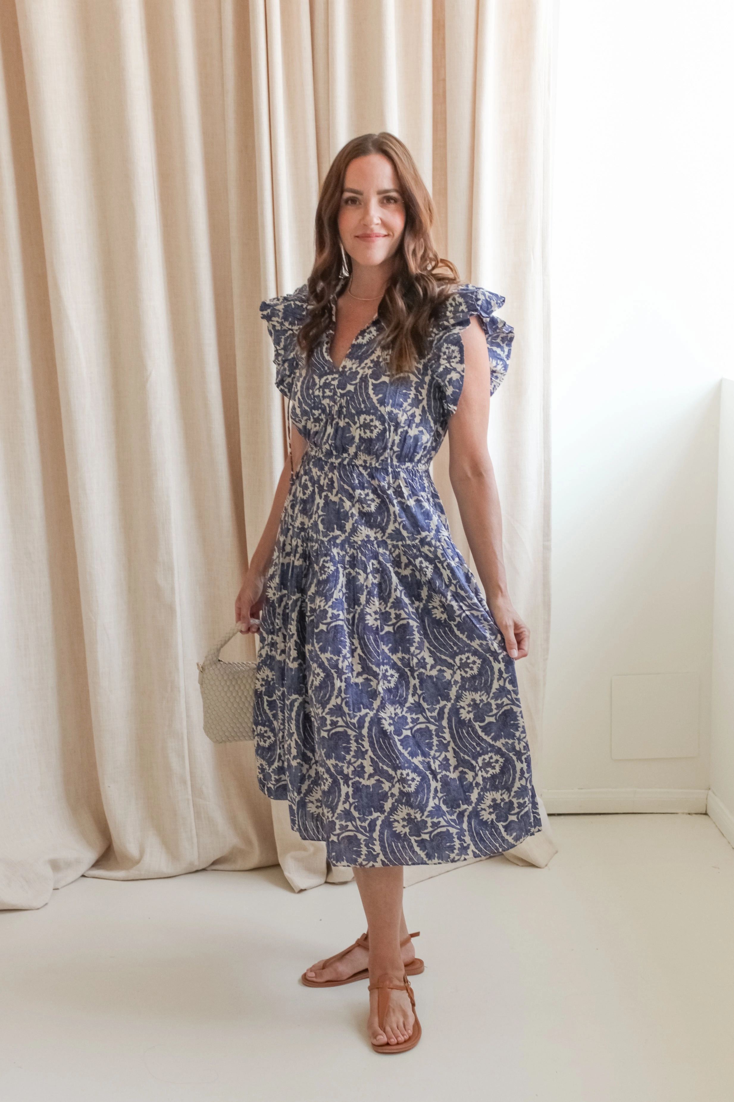 Airy Fit Ulla Johnson Kairi Flutter Sleeve Midi Dress - Ocean