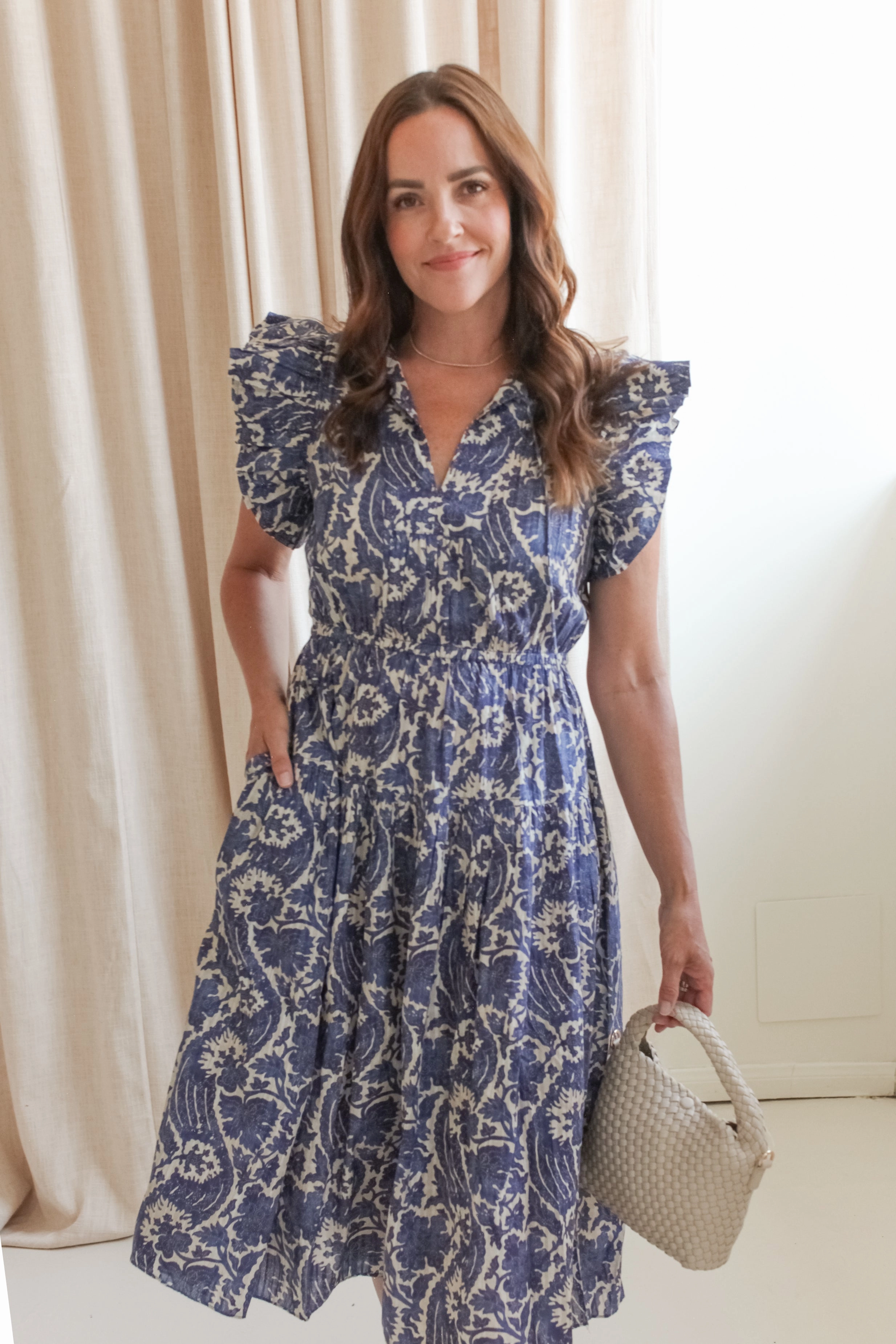 All Gender MoldResistantTexture Ulla Johnson Kairi Flutter Sleeve Midi Dress - Ocean