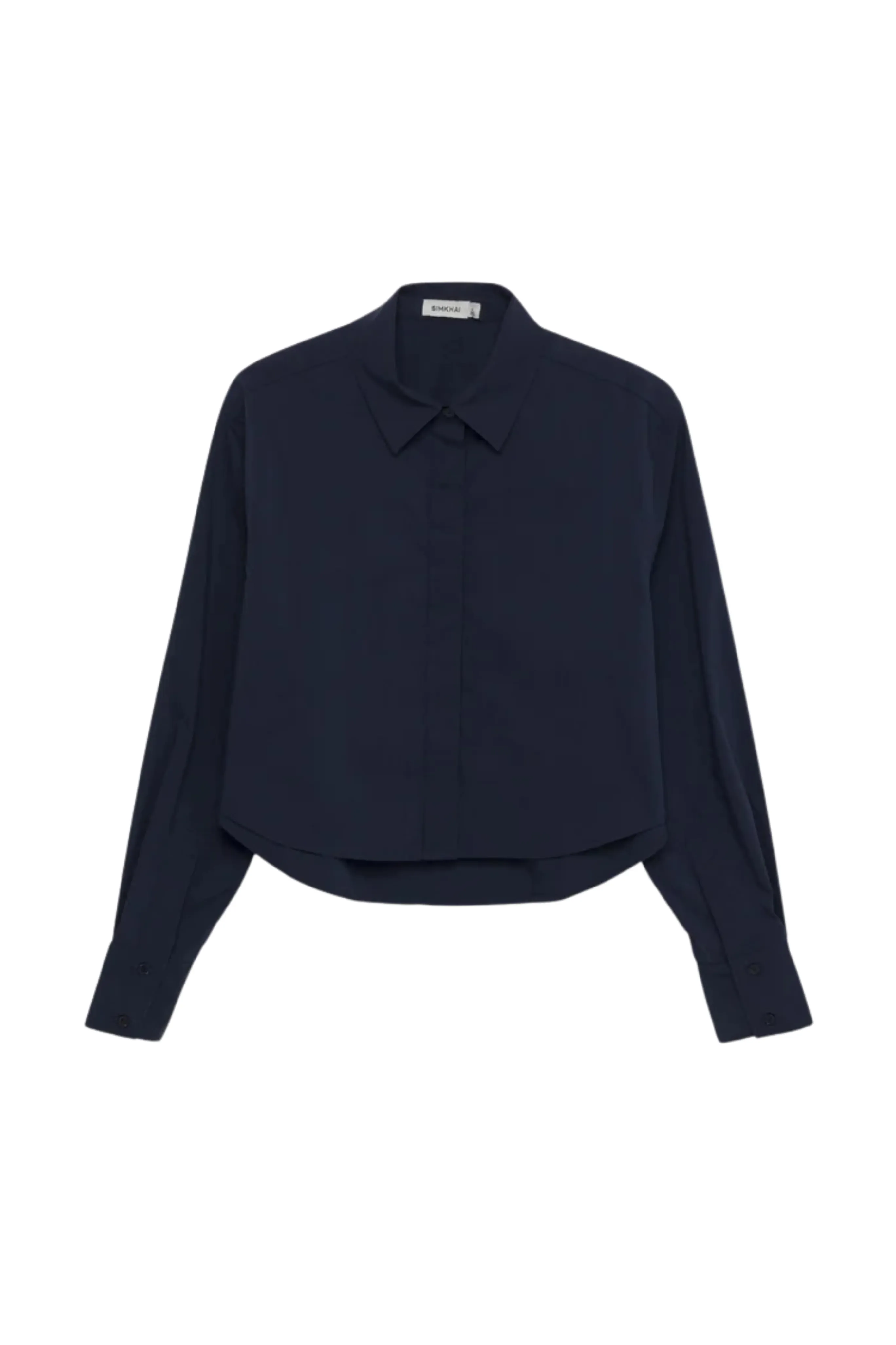 Renata Cropped Button Down Shirt in Midnight AntiPill Texture