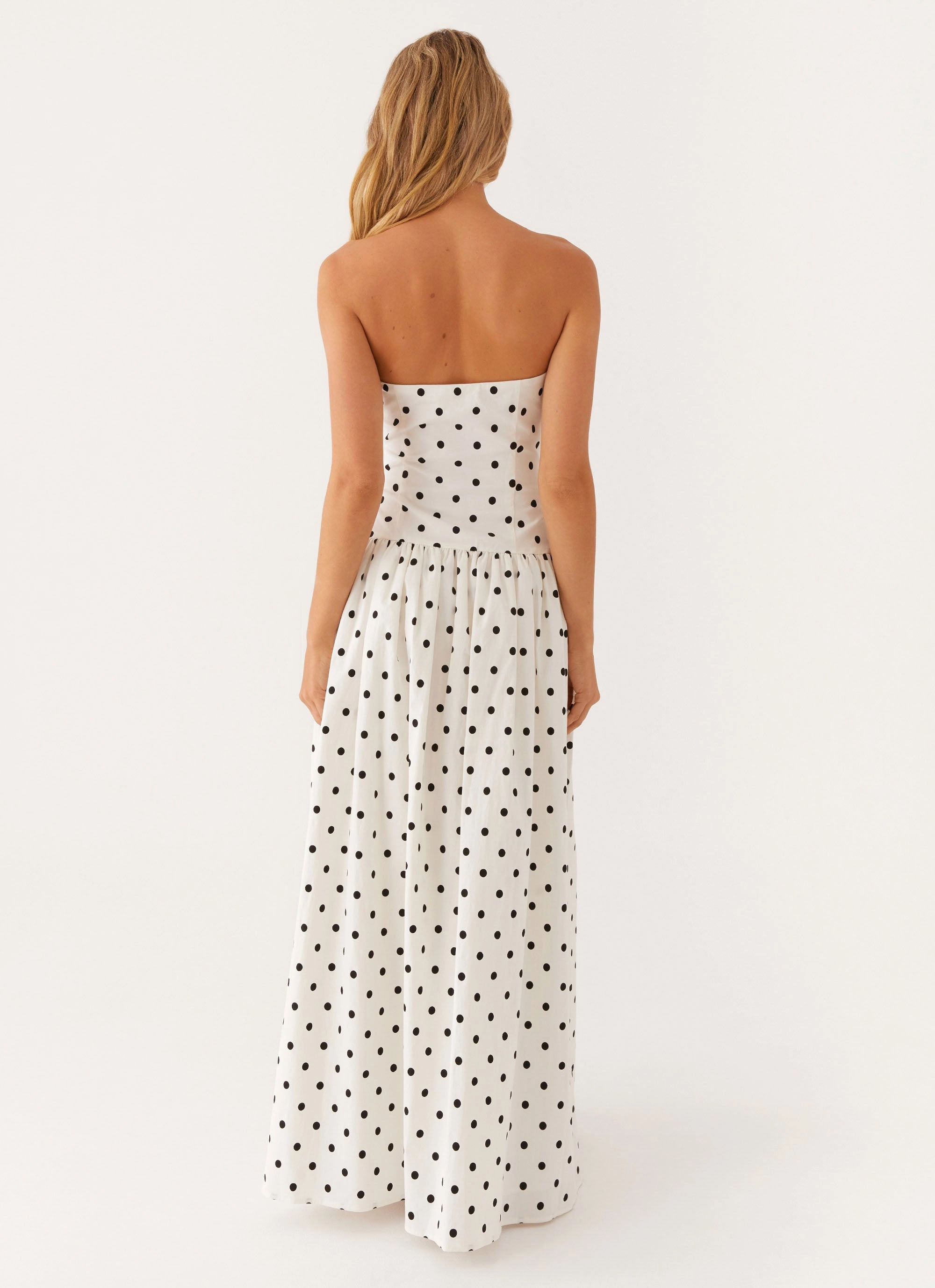 Andorra Maxi Dress - White Polkadot Fall Style City-Style