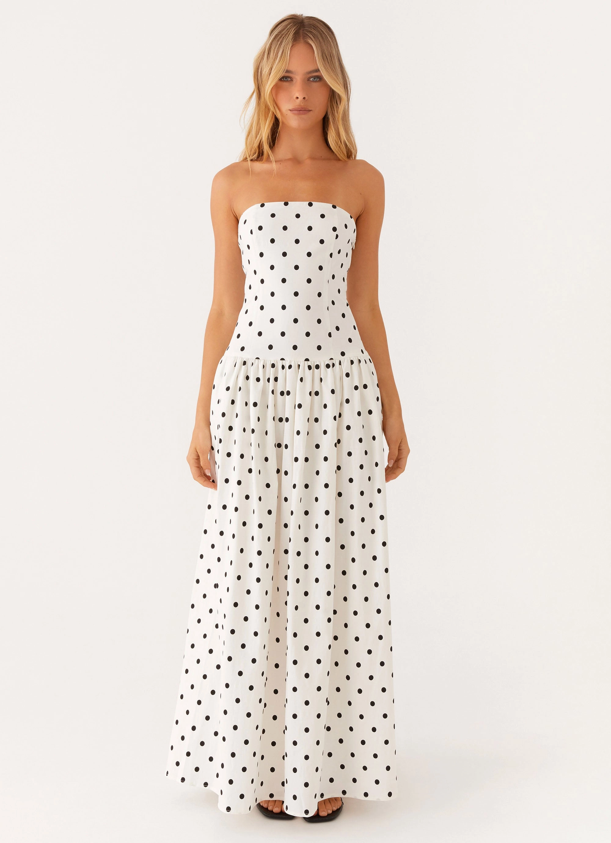 Andorra Maxi Dress - White Polkadot Chilly Comfort Lounge Ready