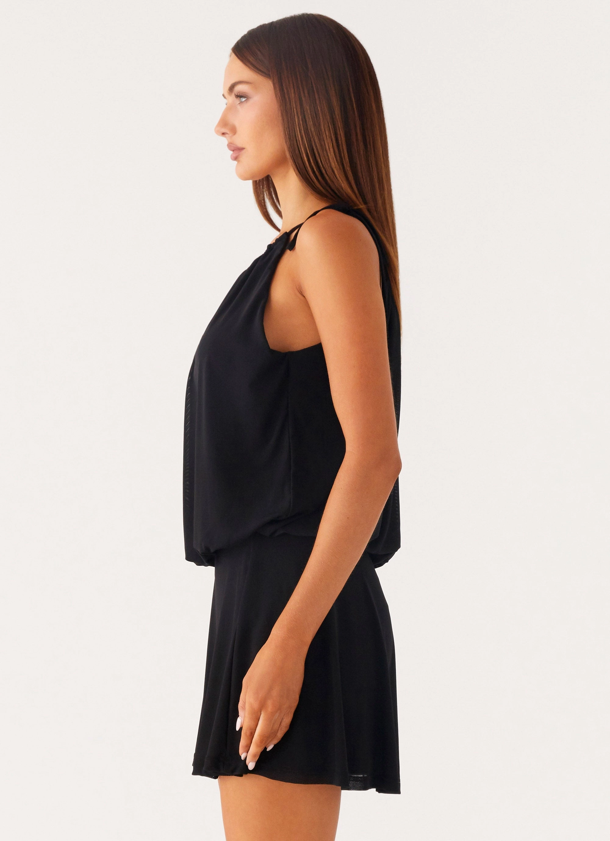 Makes Sense Mini Dress - Black Flowy Texture Style Ease