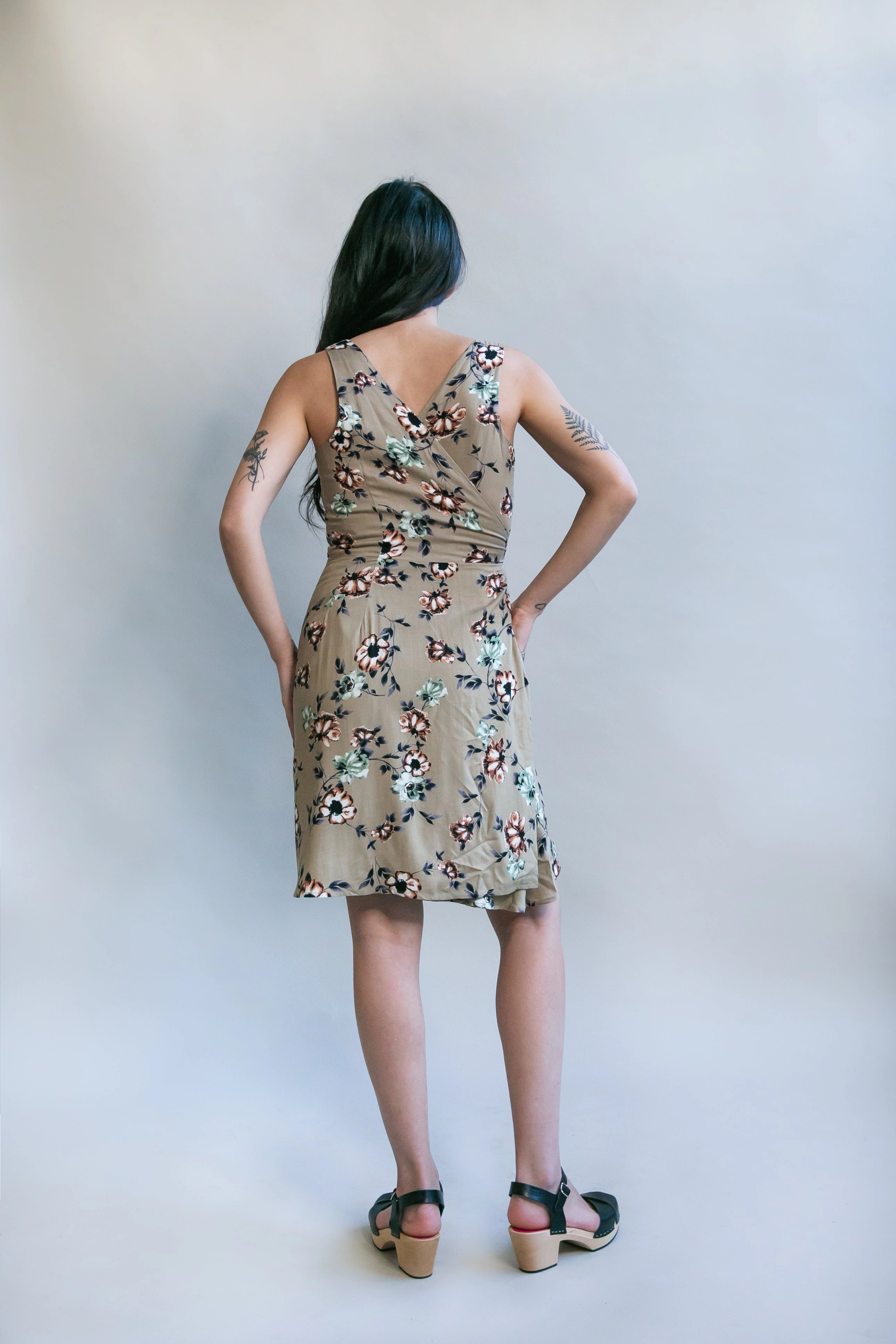 Wrap Dress in Taupe Floral Seasonal Style Smart Detail