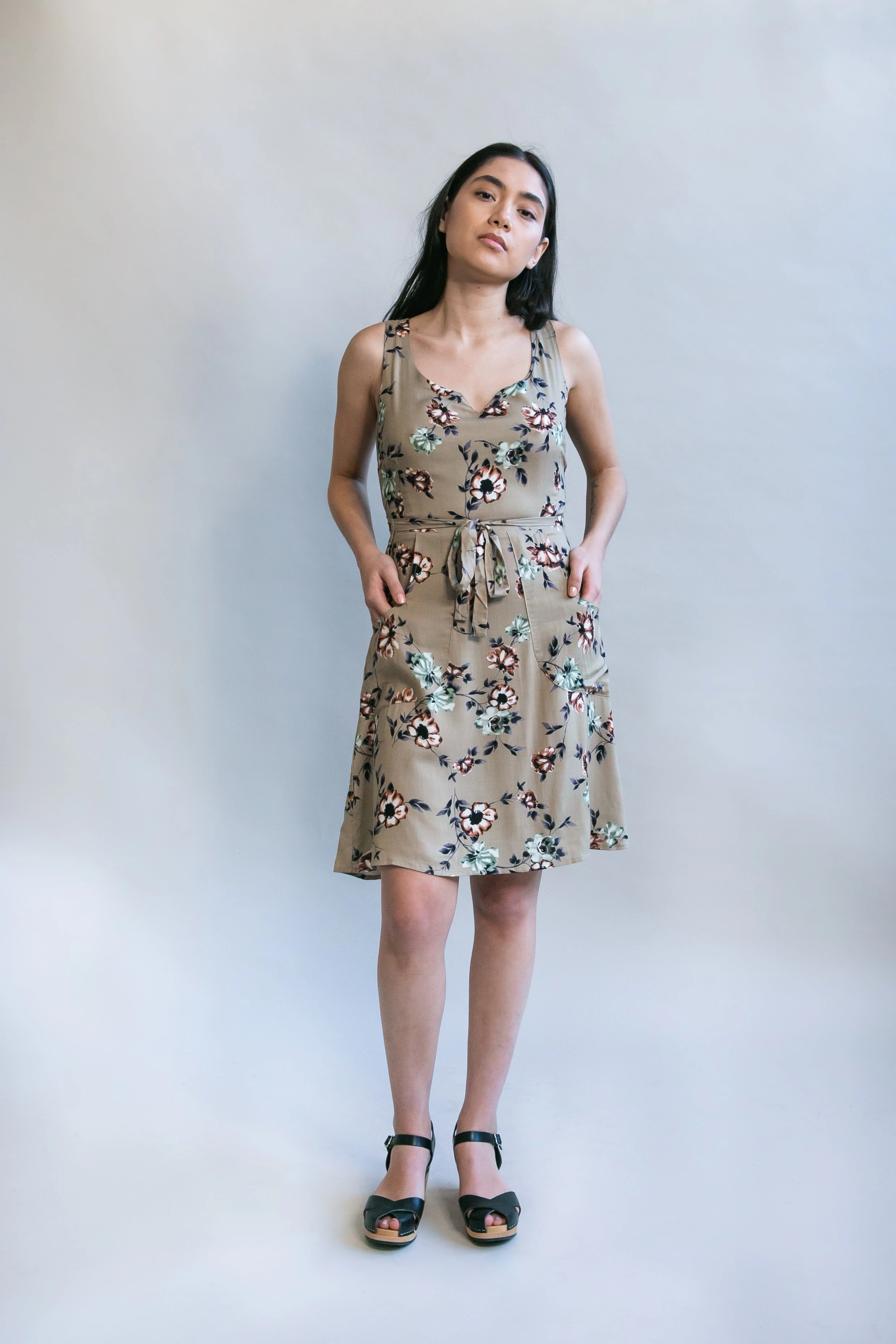 Youthful Style Wrap Dress in Taupe Floral