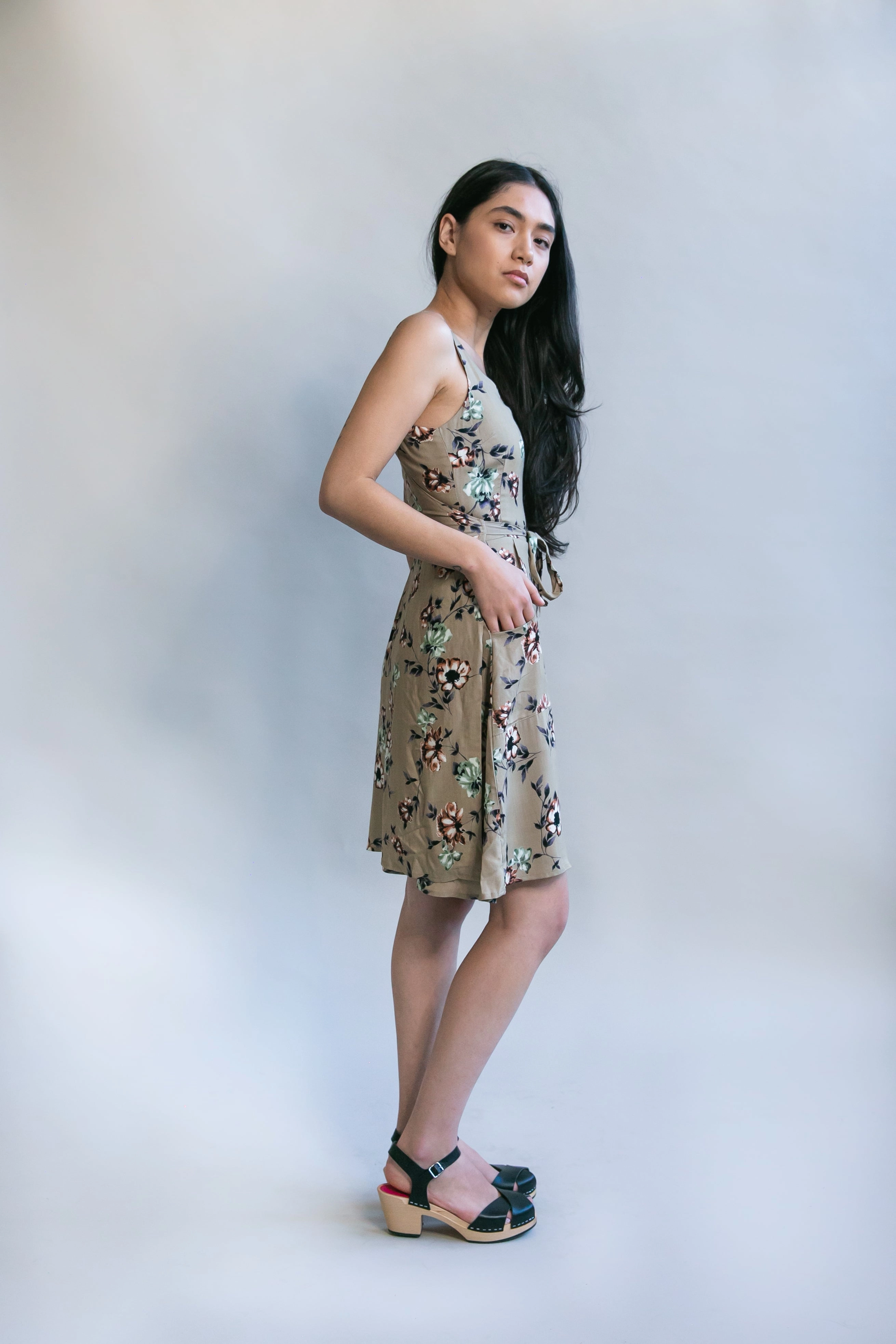 NonIrritatingLining Wrap Dress in Taupe Floral
