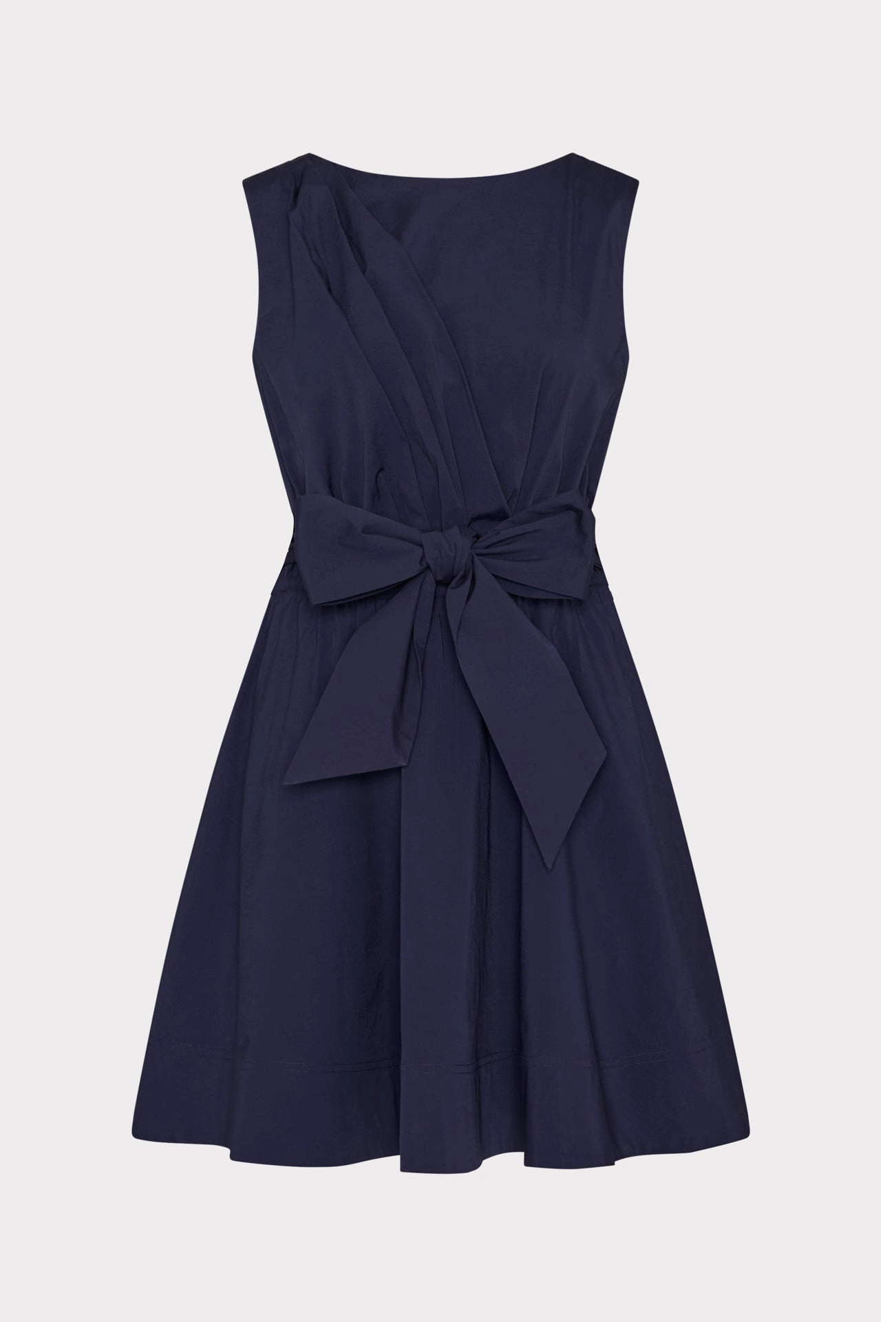 Draped Poplin Sleeveless Mini Dress Draped-Style Side Tie