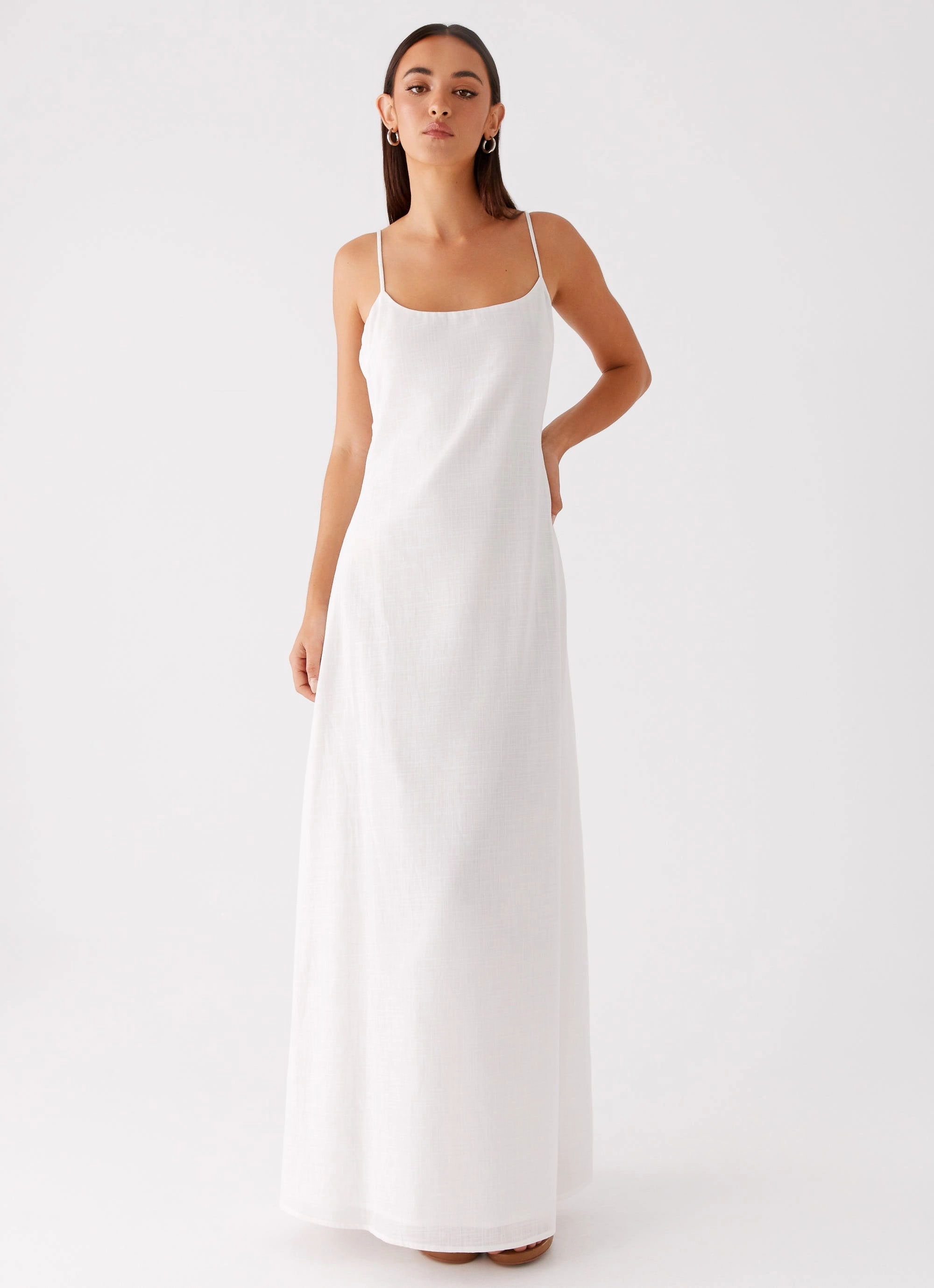 Flattering Waist Design Fit Madeleine Scoop Neck Maxi Dress - Off White