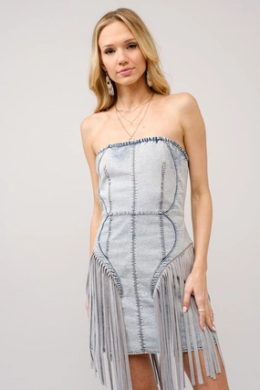 Clean Mood Dakota Fringe Buckle Dress- Denim