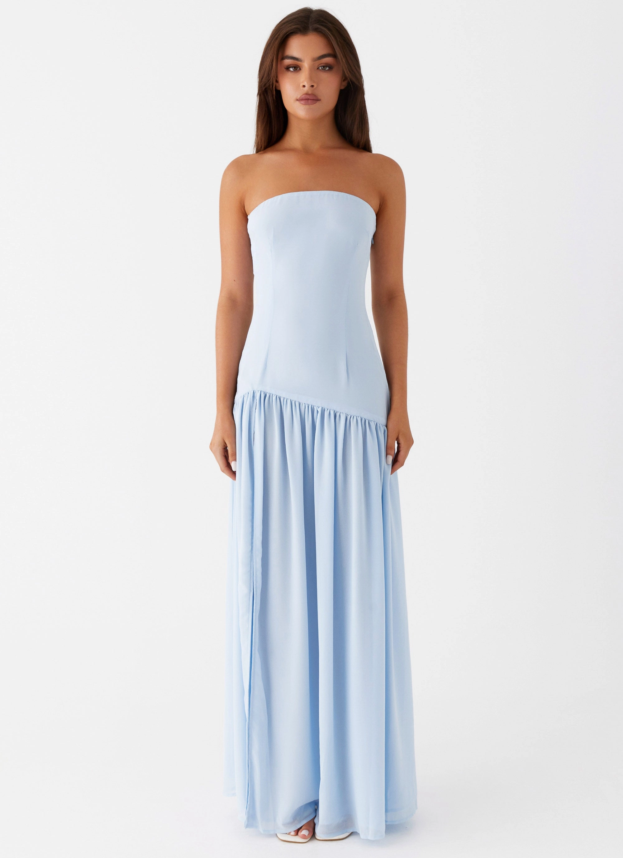 Eden Strapless Maxi Dress - Blue Balloon-Sleeve