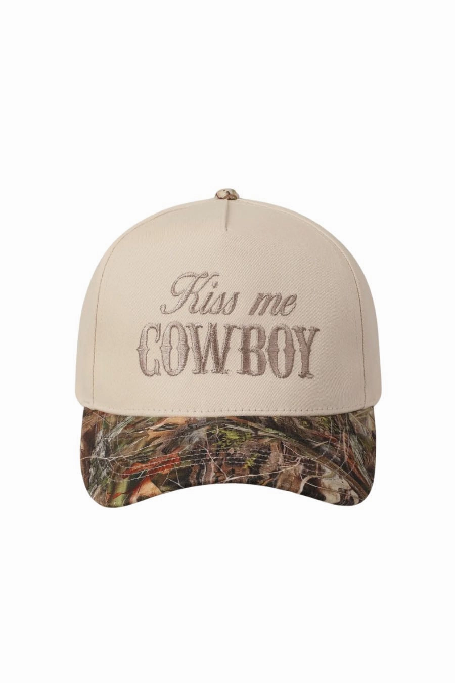 Slim Fit Cut Appreciate Kiss Me Cowboy Two Tone Camo Hat- Ivory