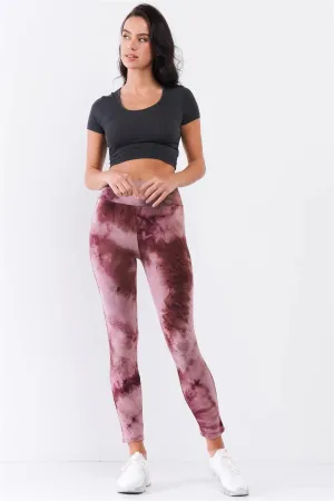 Comfy Plum Pink Tie-Dye High Waisted Stretchy Yoga Legging Pants /4-2-1