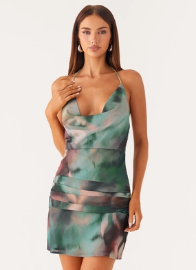 Cyna Cowl Mini Dress - Sea Splash Light Wrap