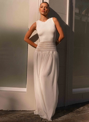 Off Grid Crochet Maxi Dress - White Lightweight Piece