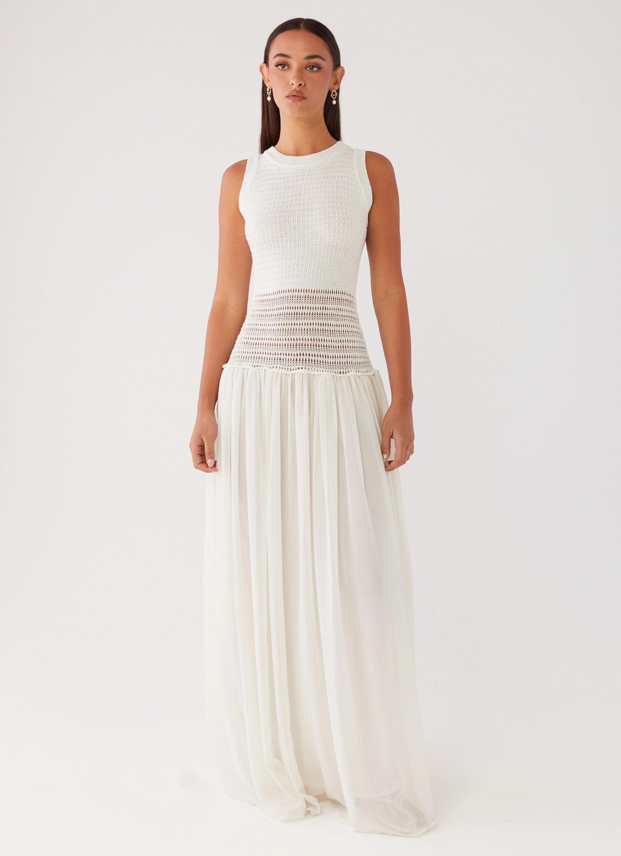 Off Grid Crochet Maxi Dress - White Trendy midi dress Street Mood