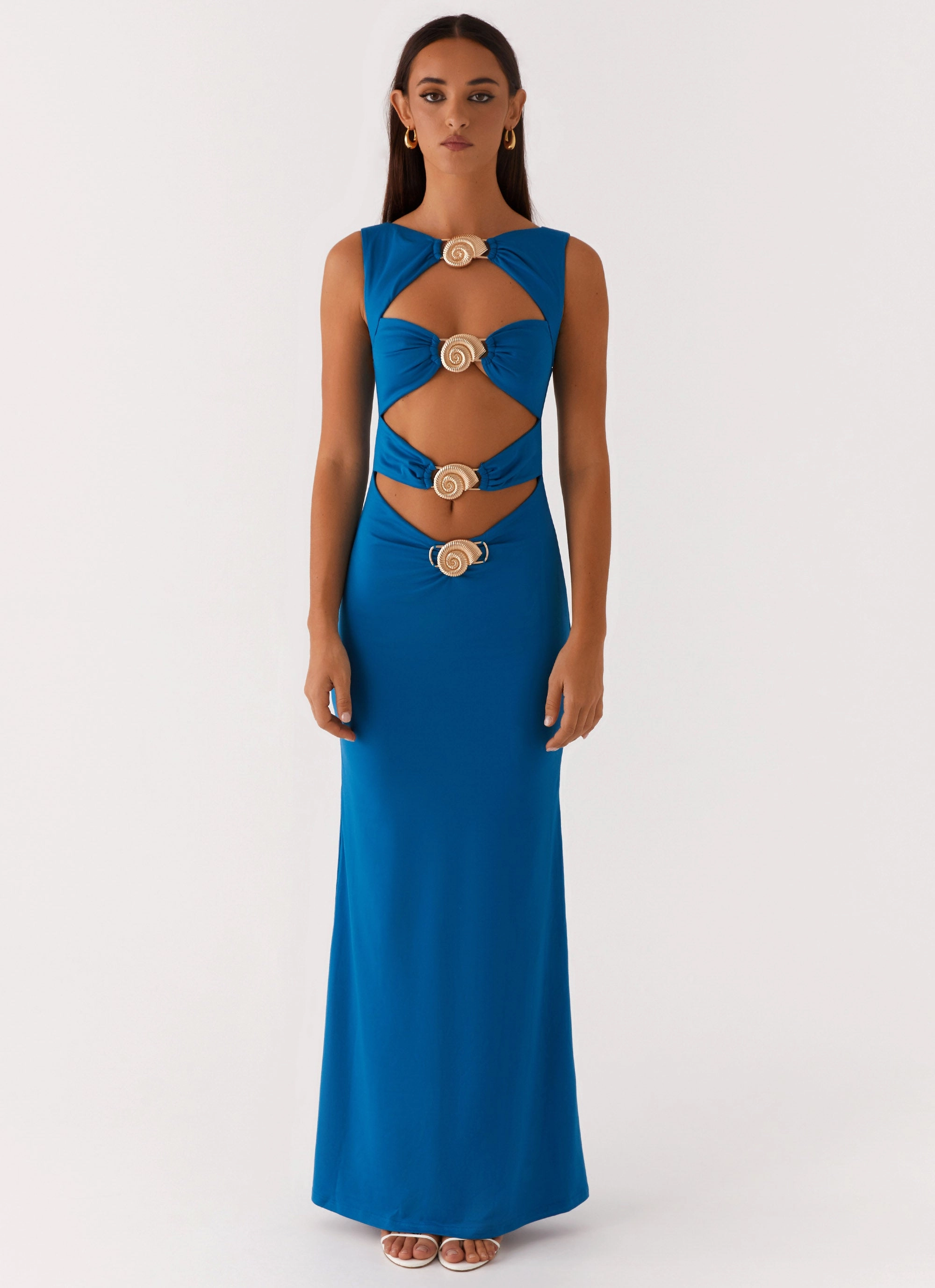 Lagoon Cut Out Maxi Dress - Royal Blue warm tones Silky Silhouette