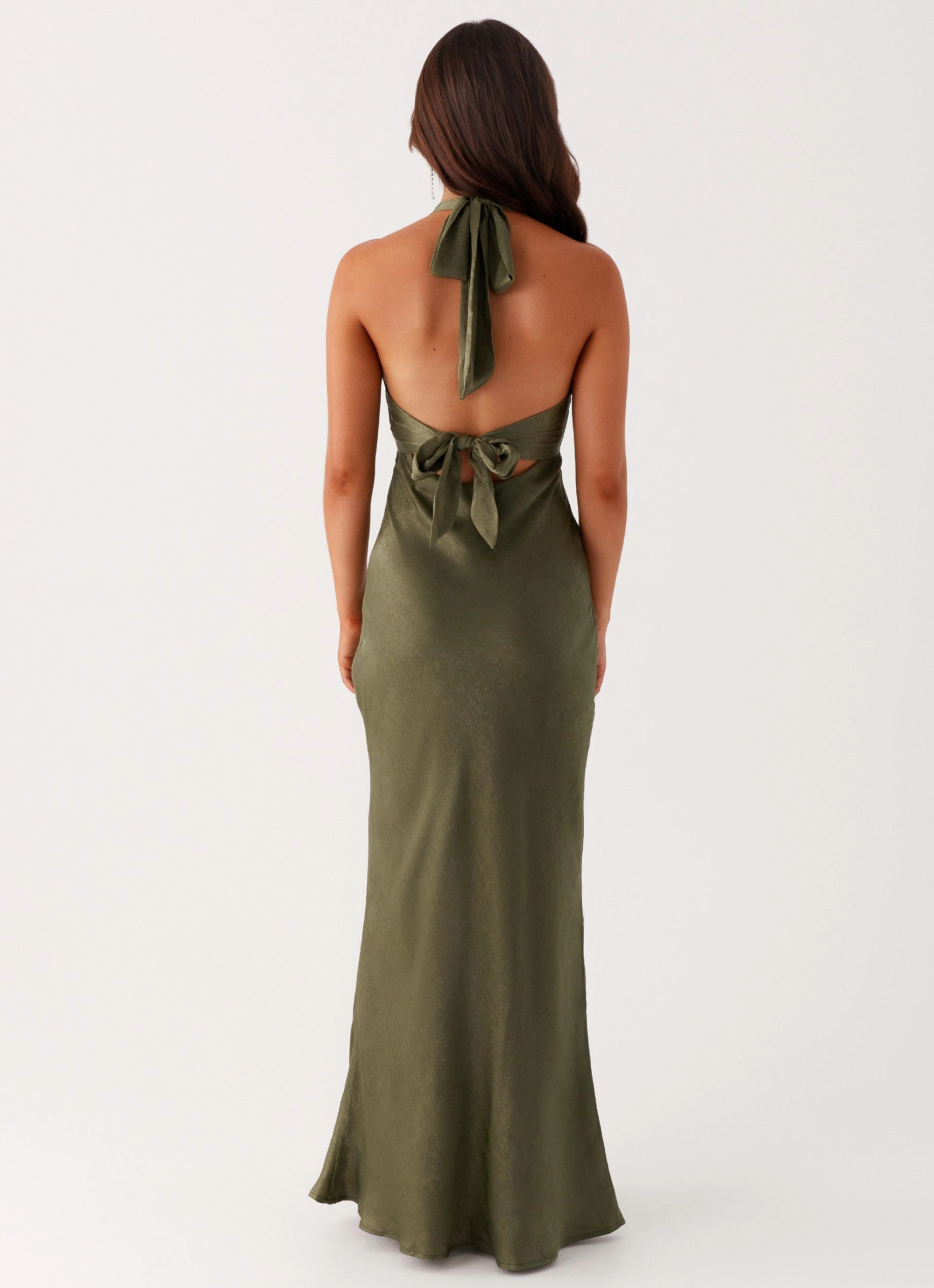 Heavy Hearted Satin Maxi Dress - Khaki Grace Glow Hand-Wash