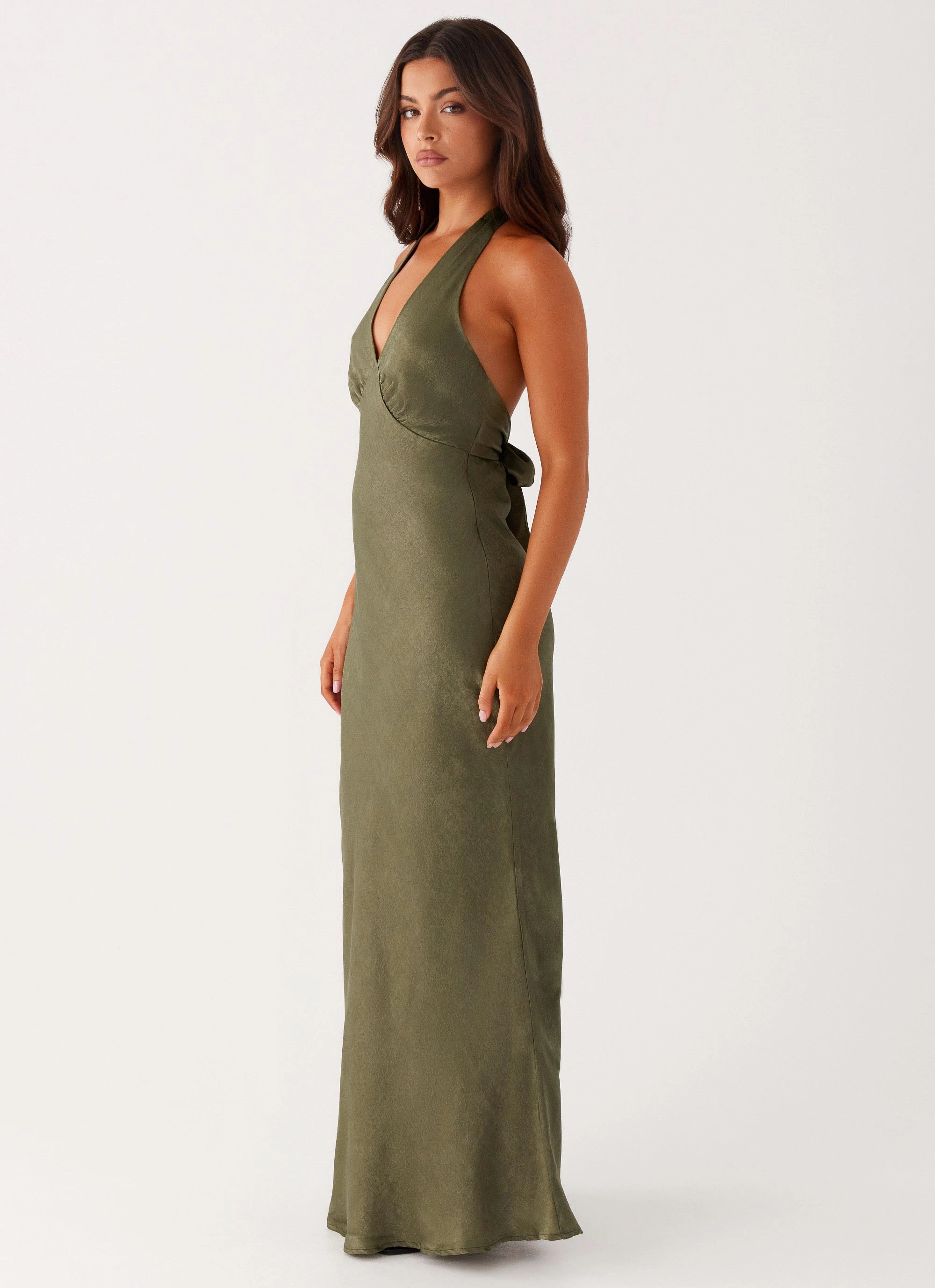New York Gemstone-Detail Heavy Hearted Satin Maxi Dress - Khaki