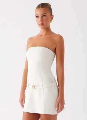 Animal Print Lume Strapless Mini Dress - Ivory