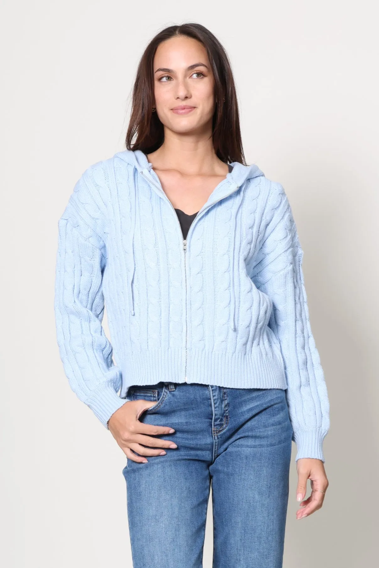 Stain Resistant Treatment Neutral Tone Palette Chalet Cable Zip Up Sweater