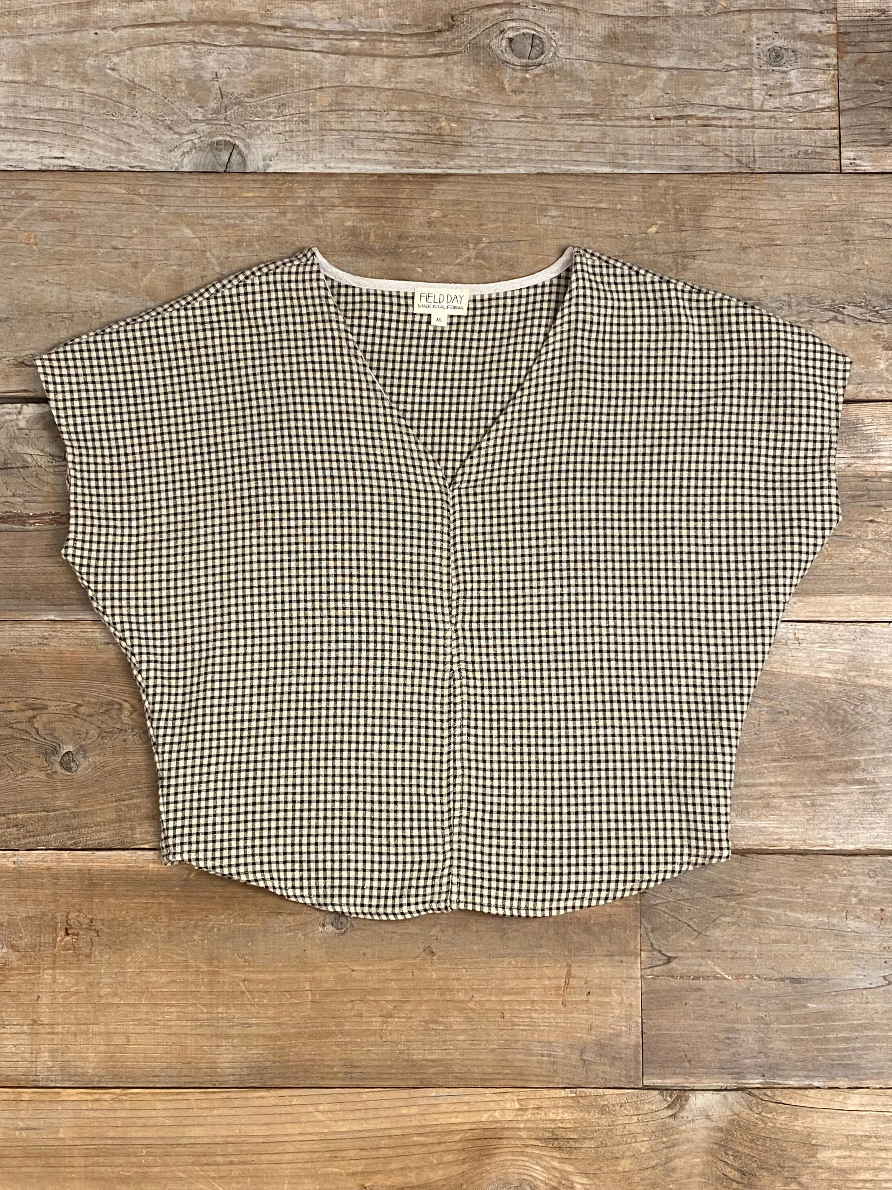Vintage Hoodie Dolman Top in Black & Oat Cotton Gingham