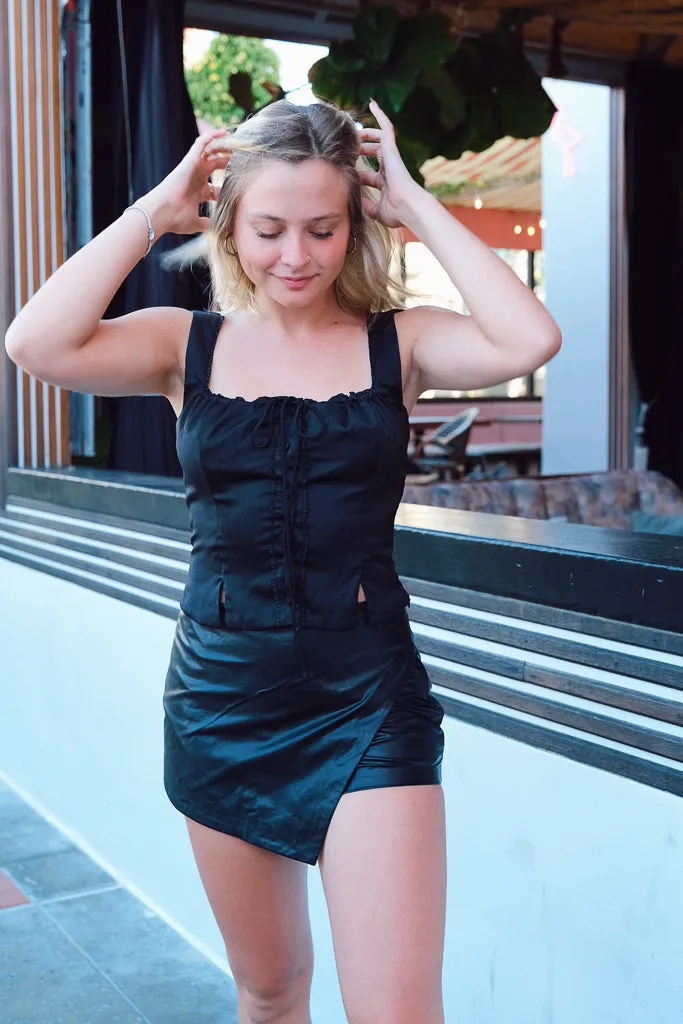 Envy Corset Top- Black Basic Long Sleeve Compact Weave Fabric