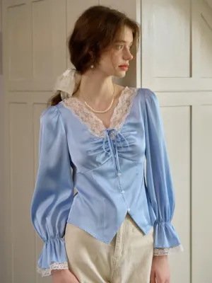 Recycled Polyester Material ??Final Sale??Shailene Retro V-Neck Lace Blouse