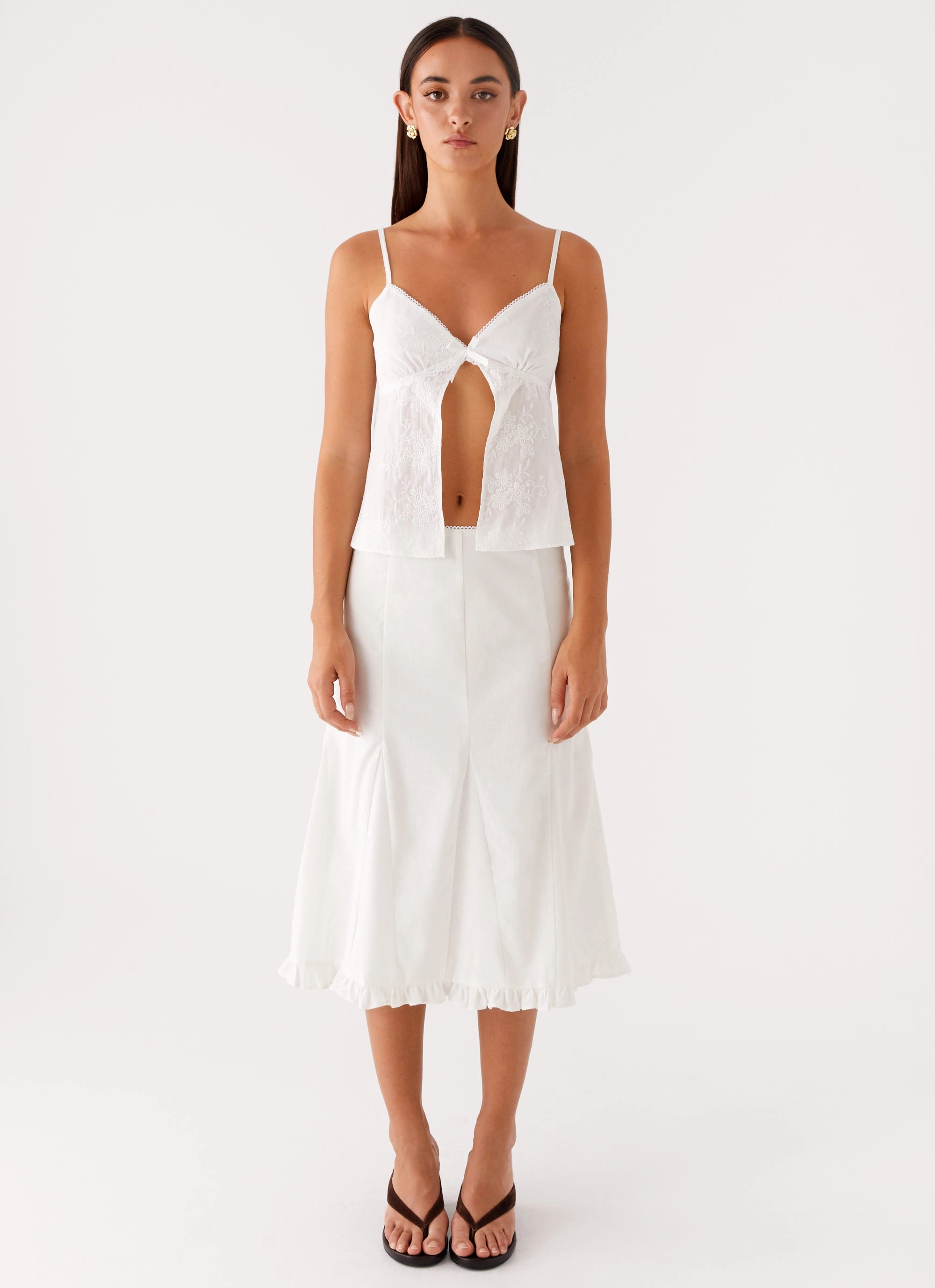 Alec Midi Skirt - White flowy silhouette Wrap Front